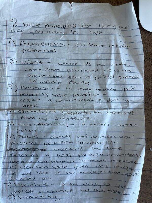 Bob Proctor 8 principles handwritten notes awareness decision commitment subconscious reprogramming success mindset