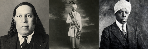 Historic portraits of Black mystics of Harlem, featuring Sweet Daddy Grace, Noble Drew Ali, and Arnold Josiah Ford