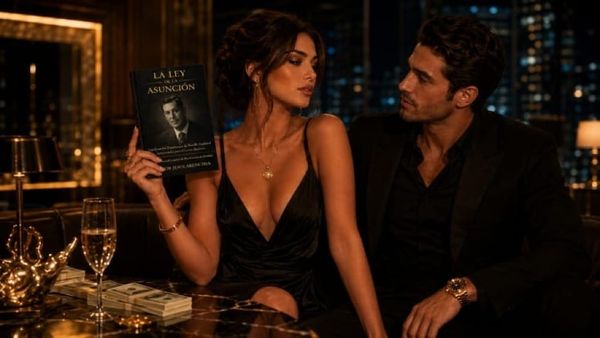 Mujer en un apartamento elegante practicando la Ley de la Asunción para atraer amor con Neville Goddard y autoconcepto