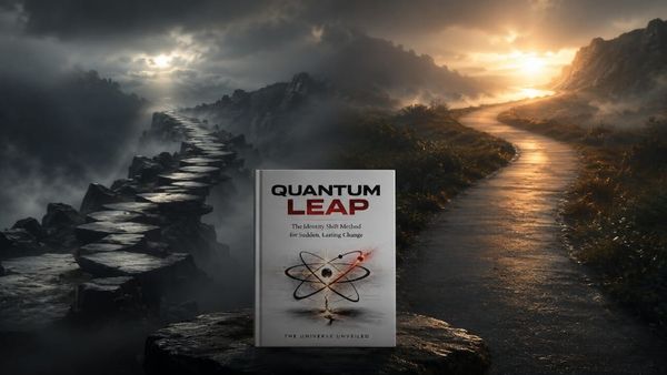 Two diverging paths in low light representing the difference between quantum jumping and quantum leaping in manifestation