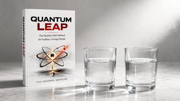 Two glasses of water on a plain surface representing the Two-Cup Method for quantum leap manifestation