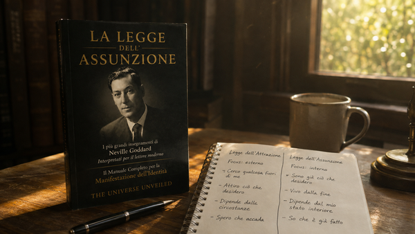 Due percorsi di luce affiancati, uno rivolto verso l'esterno e uno verso l'interno — la differenza tra legge dell'attrazione e legge dell'assunzione nell'insegnamento di Neville Goddard