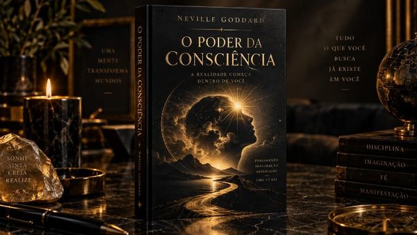 Capa do livro O Poder da Consciência de Neville Goddard sobre fundo escuro com detalhes dourados