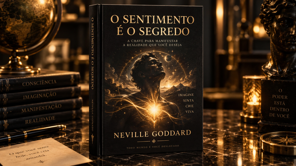 Capa do livro O Sentimento É o Segredo de Neville Goddard sobre fundo escuro com detalhes dourados