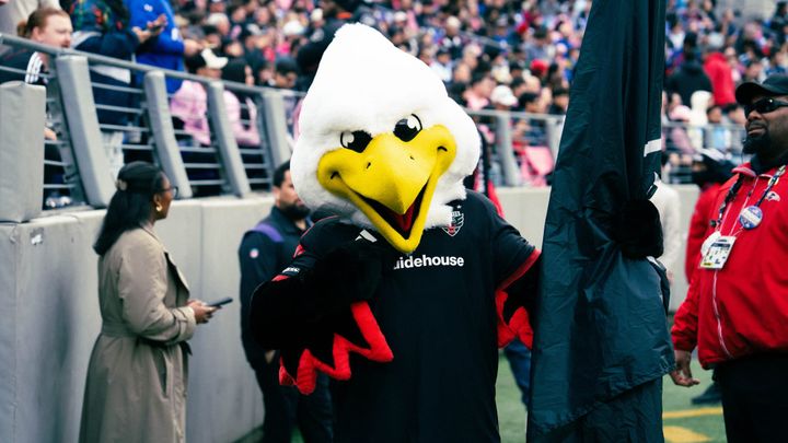 D.C. United mascot Talon gestures before the game against Inter Miami.