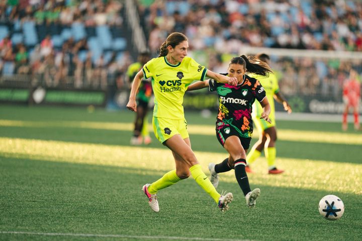 Paige Metayer passes the ball during the Washington Spirit's game against the Boston Legacy.