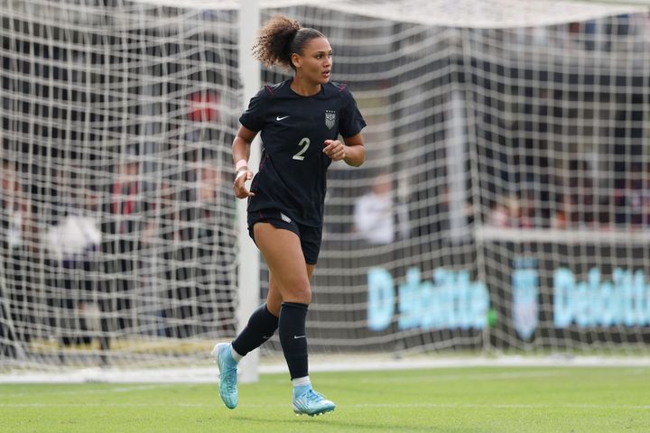 Trinity Rodman runs as the U.S. women's national team took on Spain at Audi Field.