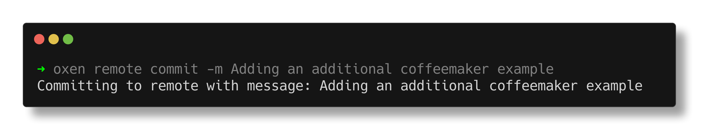 Terminal screenshot showing a succesful commit to Oxen