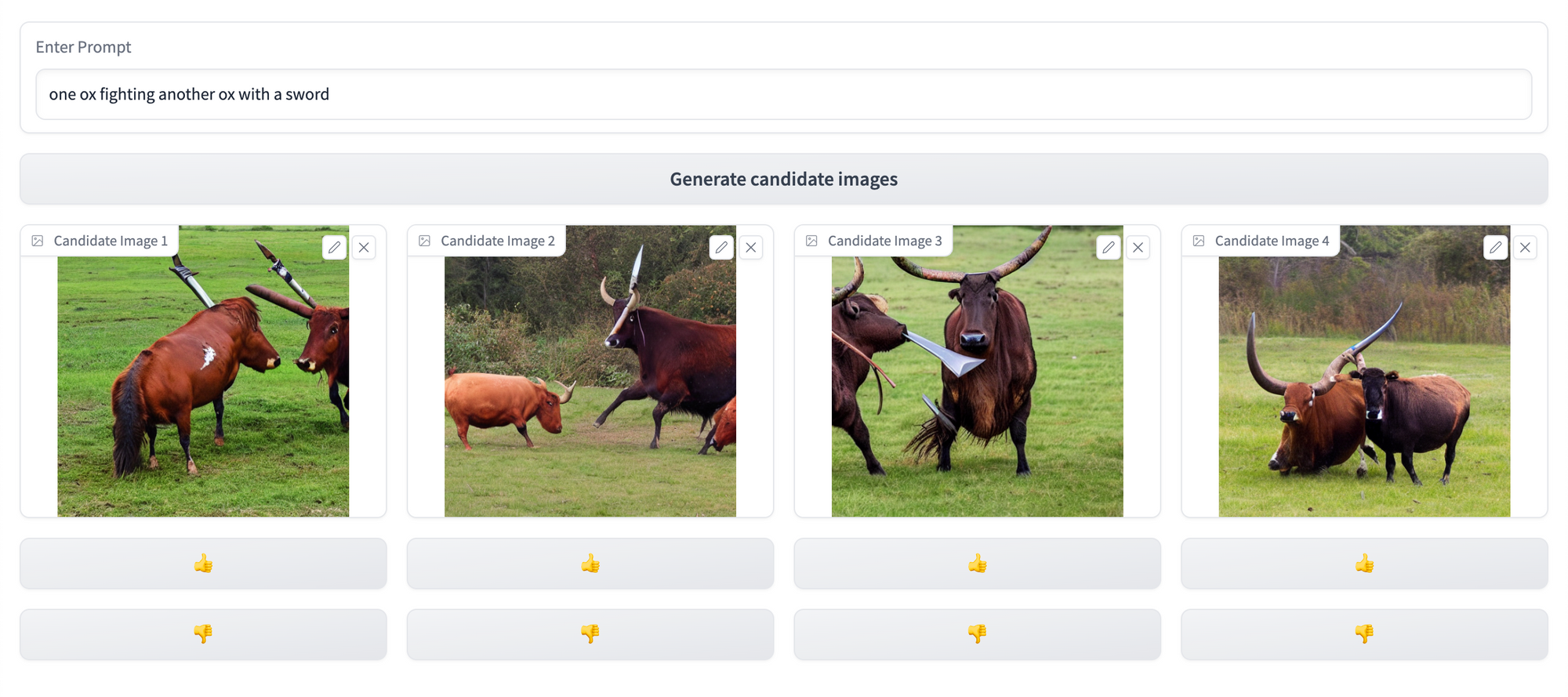 A UI showing generation of four images from a Stable Diffusion model