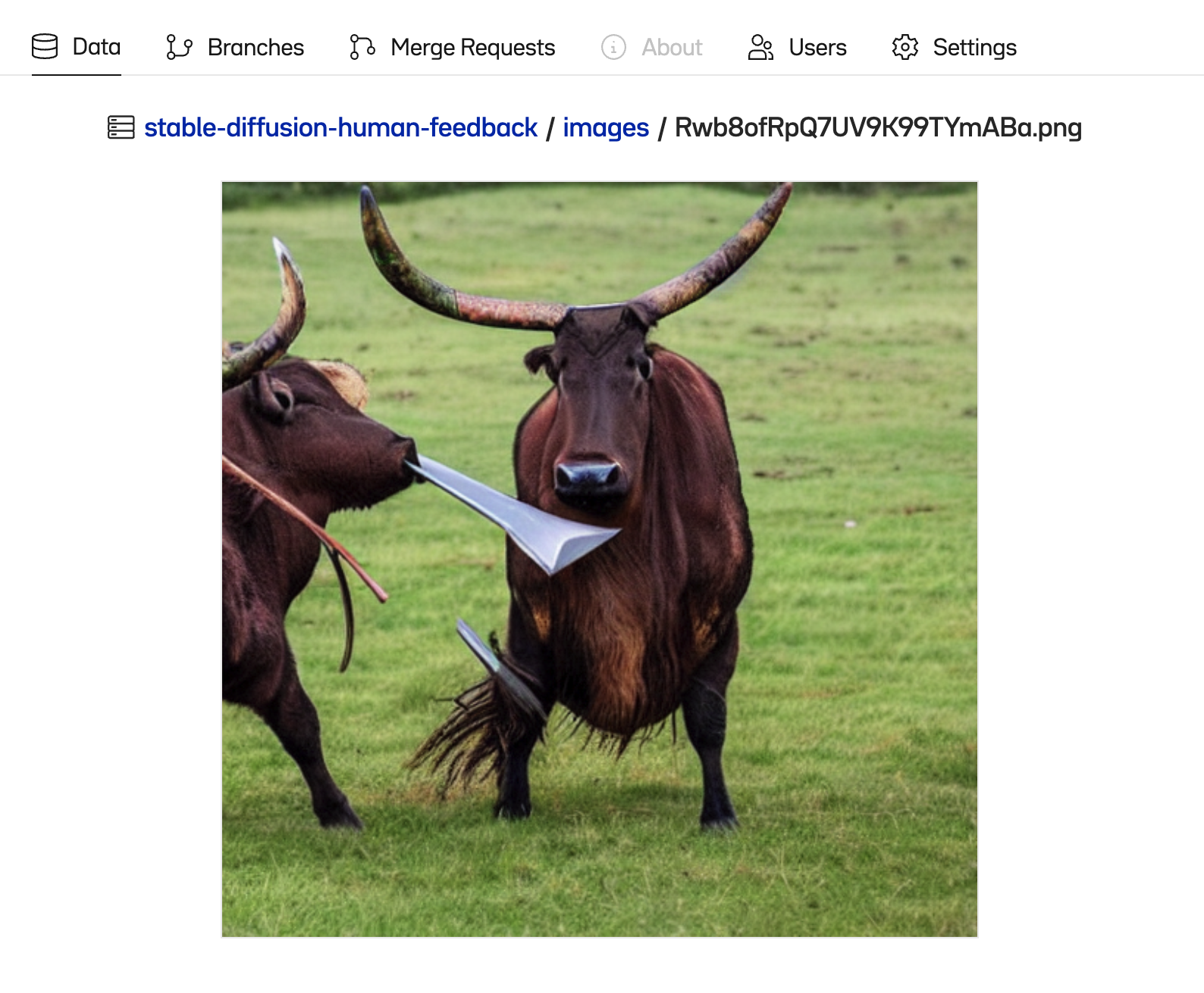 An example image rendered in the OxenHub UI, showing an Ox swinging a sword at another ox