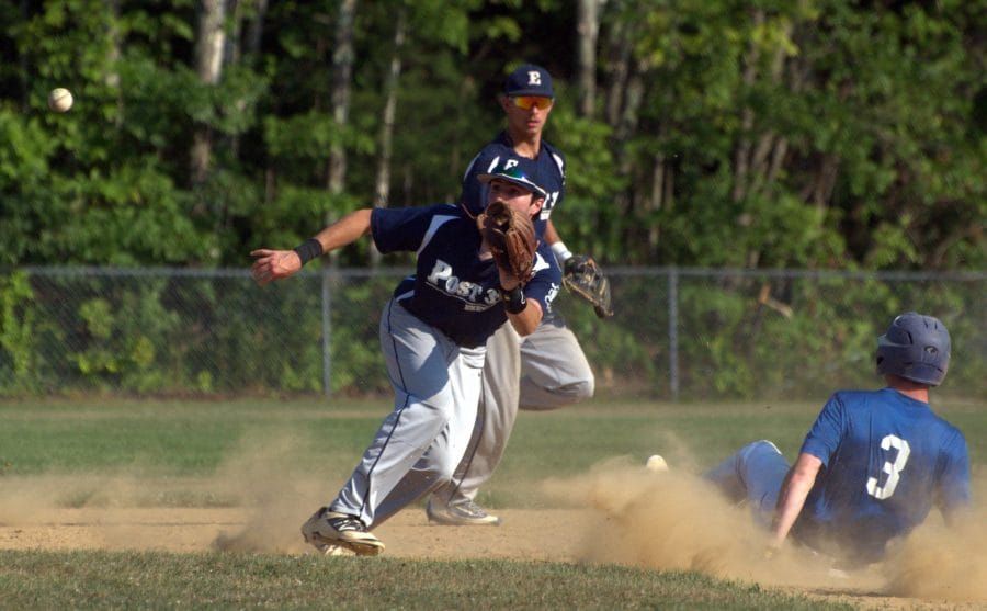 Exeter Post 32 baseball hangs on to beat Derry Post 9 in slugfest