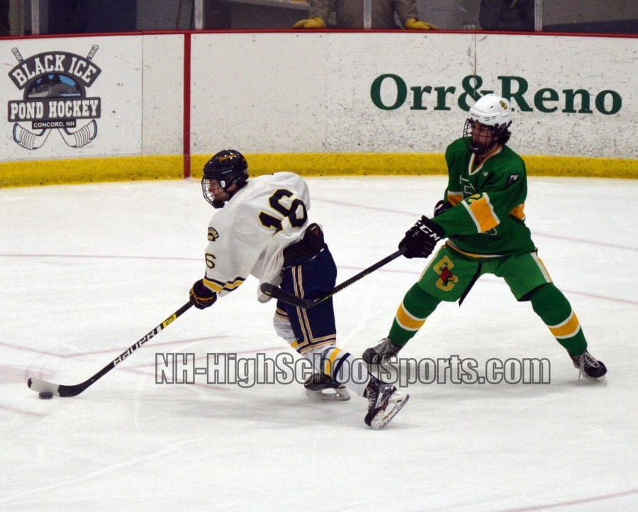 Bishop Guertin boys hockey scores five times in second period to get past Bow