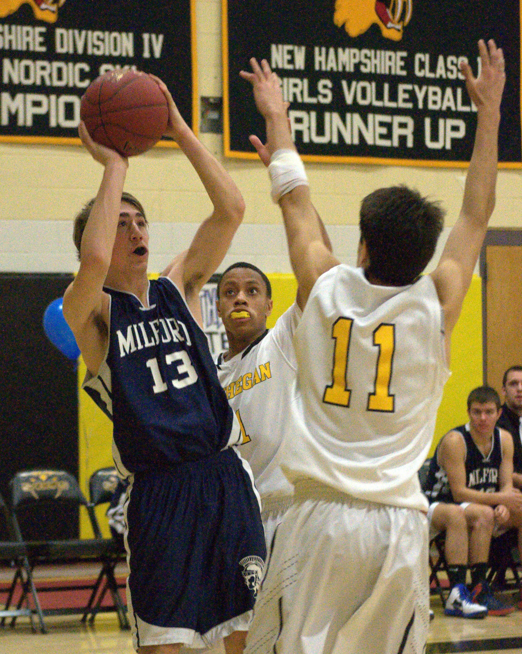 Milford's Ross Briggs puts up a shot during last Tuesday's game against Souhegan.