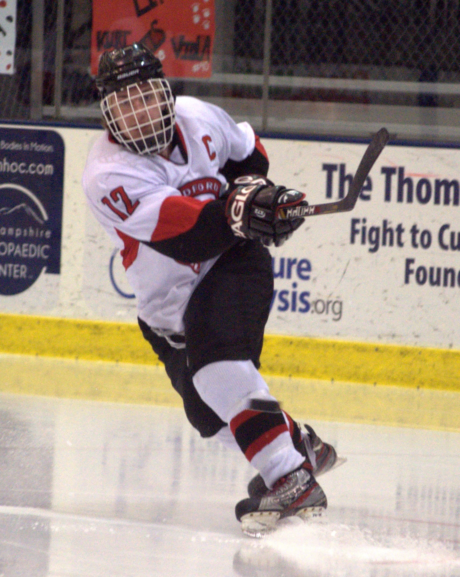 Bedford's Kurt Mitchell watches his shot as it heads toward the goal during Saturday's game.