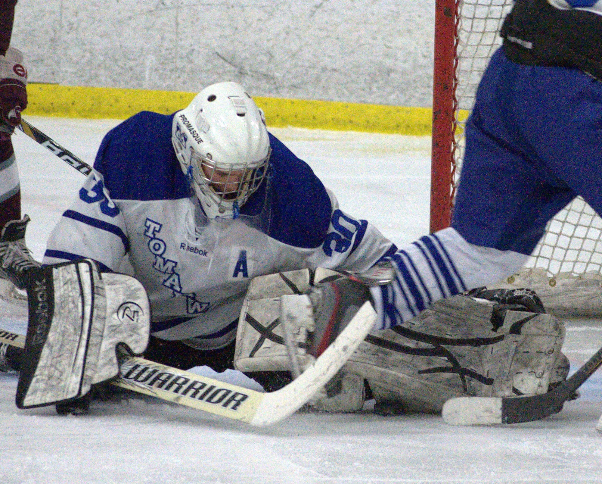 Merrimack's Brett Glendye makes a save during Saturday's game against Goffstown. For more photos, go to the Photo Album.