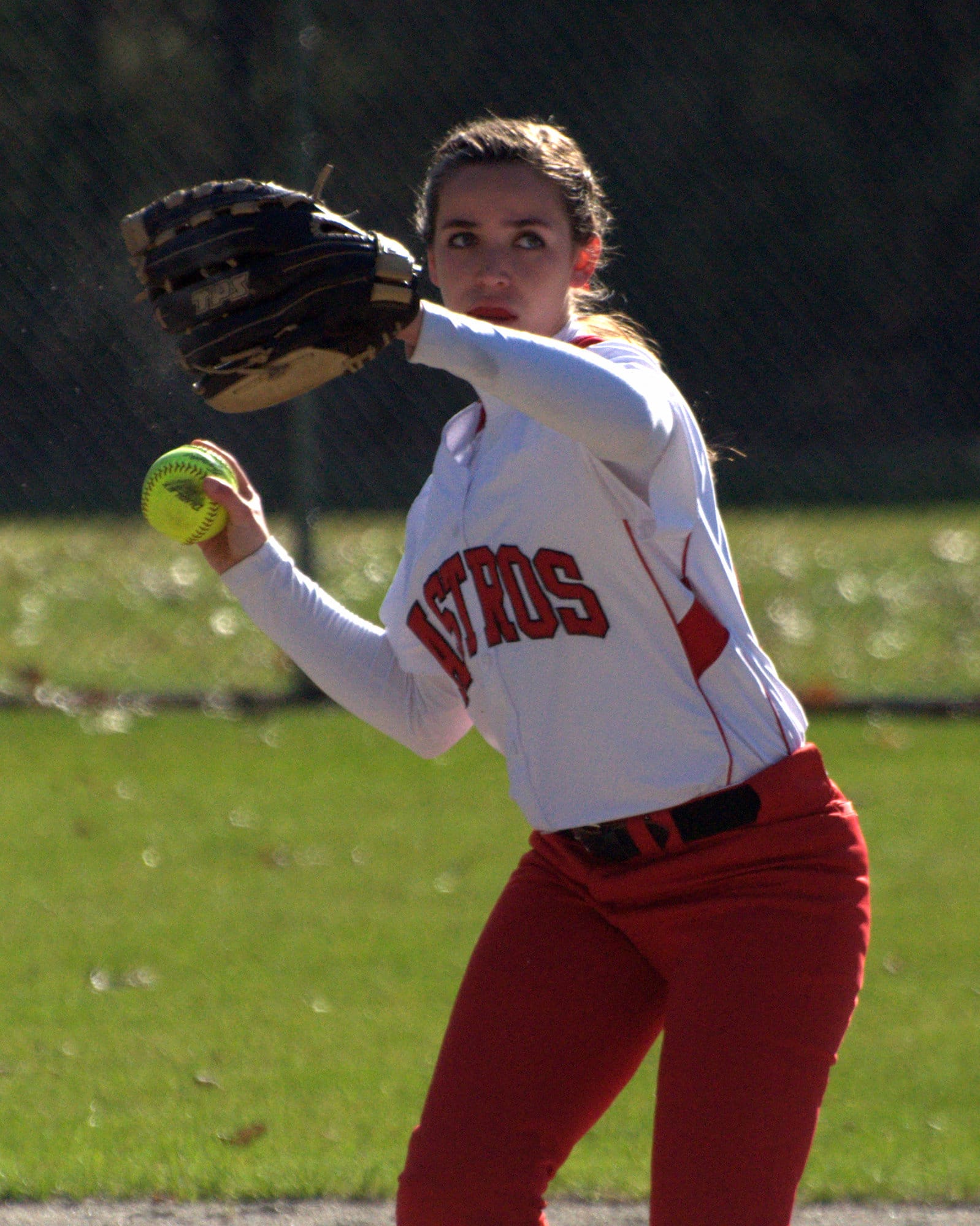 Pinkerton shortstop Natalie Fabrizio makes a throw to first base.