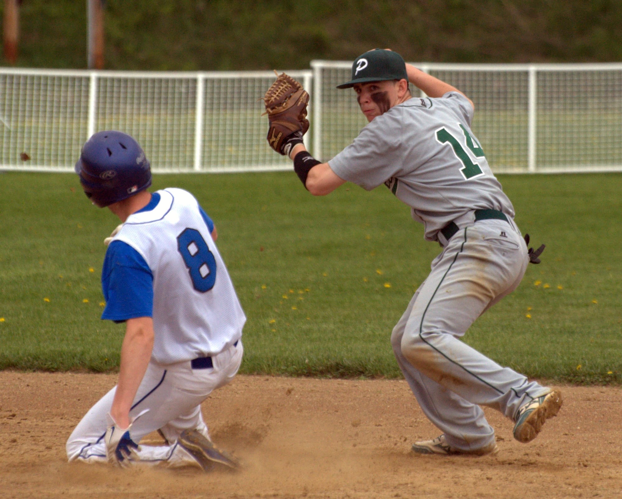 Pembroke's Brandon Balhelder tries to complete a double play.