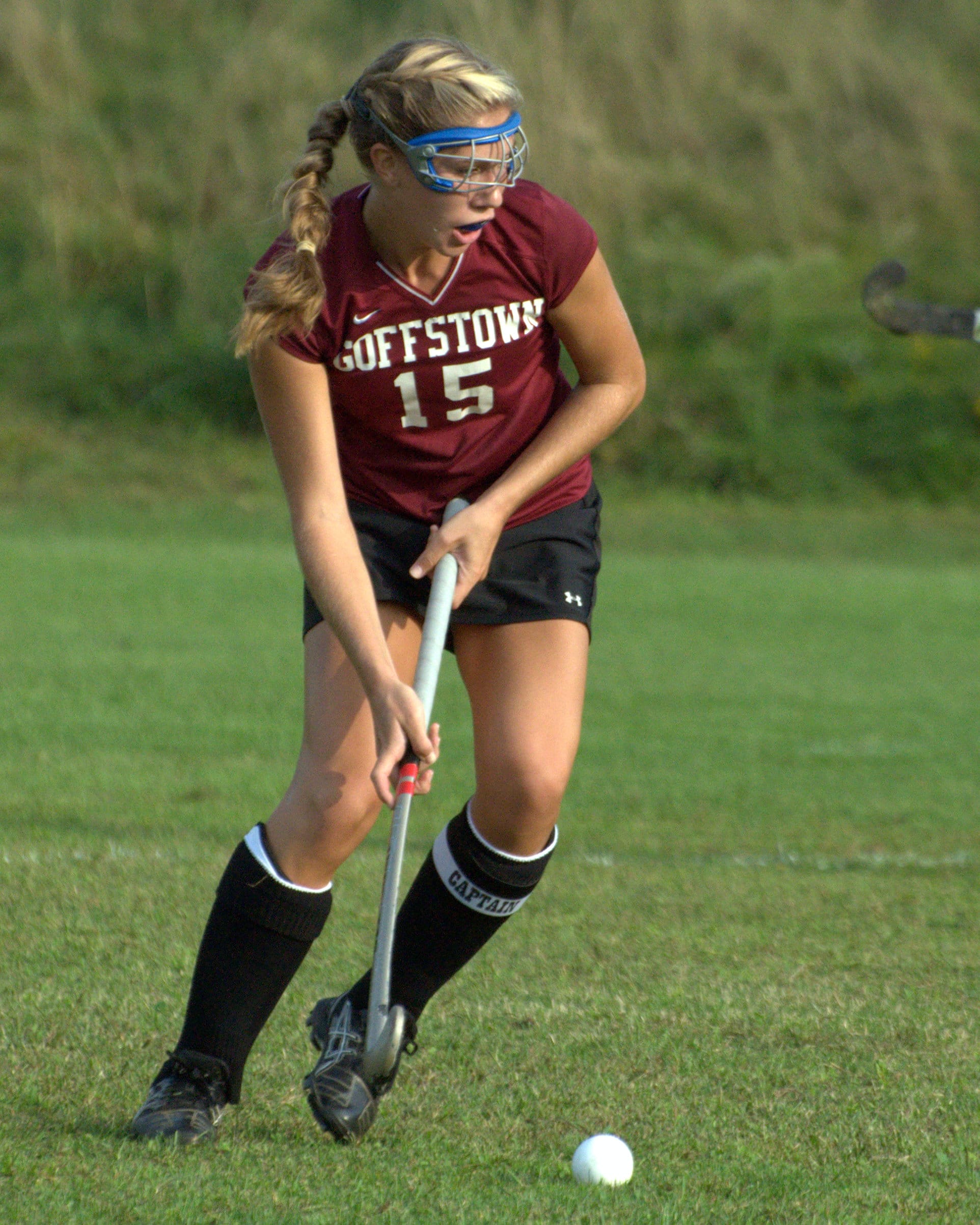 Goffstown's Anne Steckowych advances the ball during Tuesday's game against Hollis Brookline. For more photos, go to the Photo Album.
