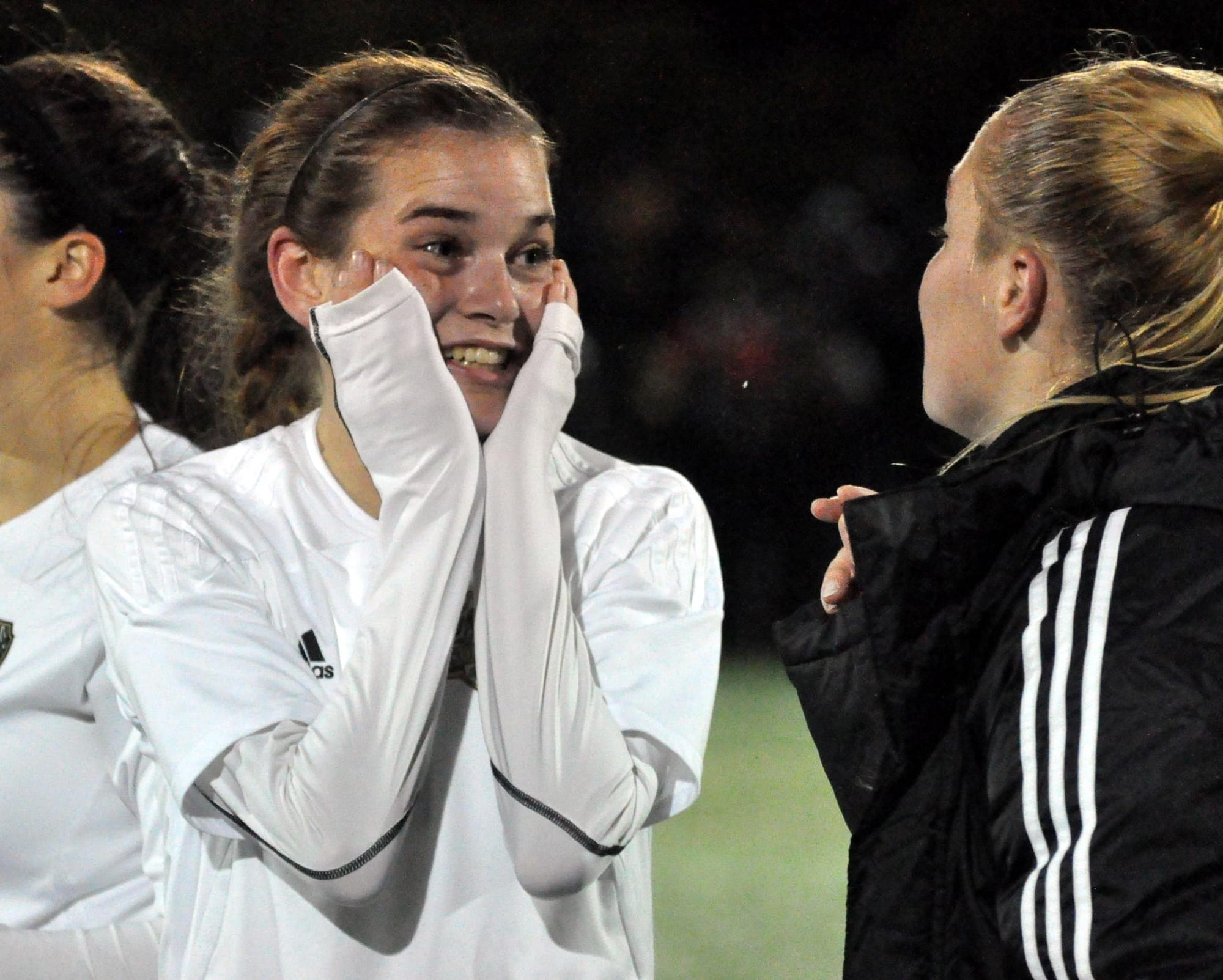 Souhegan's Korina Hahn reacts to the Sabers' win in the Division II championship game.