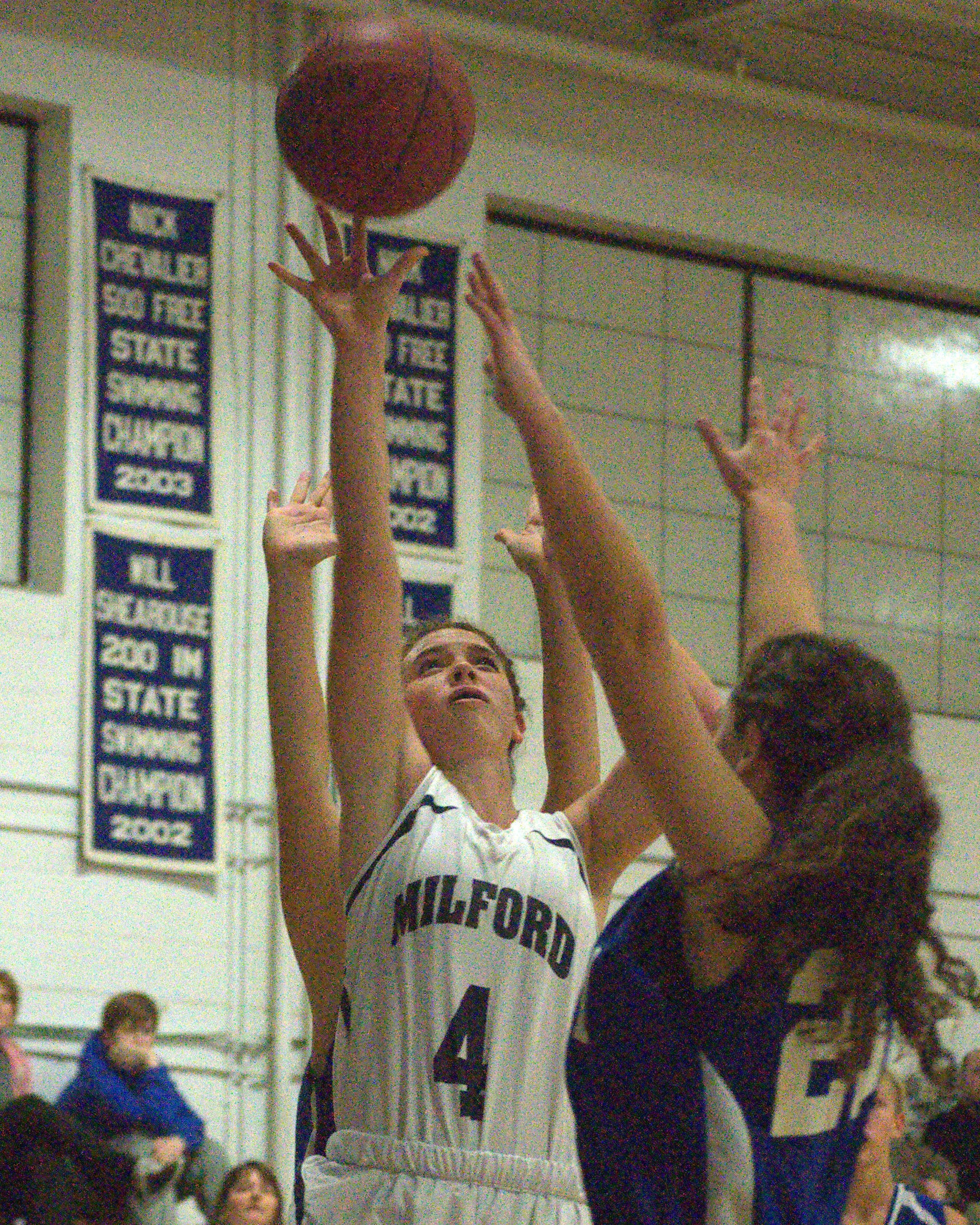 Milford's Adelle Pitsas puts up a shot during Wednesday's game against Pelham.