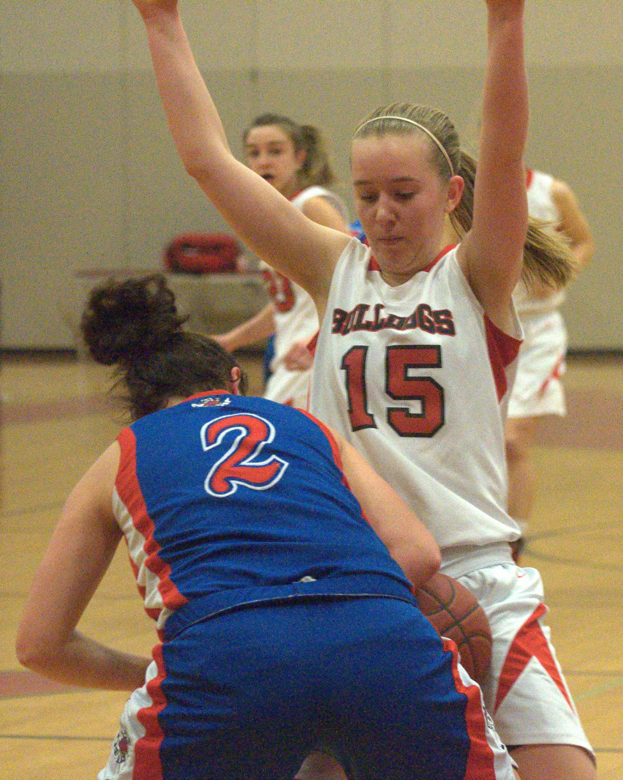 Bedford's Rachel Collins knocks the ball away from Londonderry's Noelle Lambert.