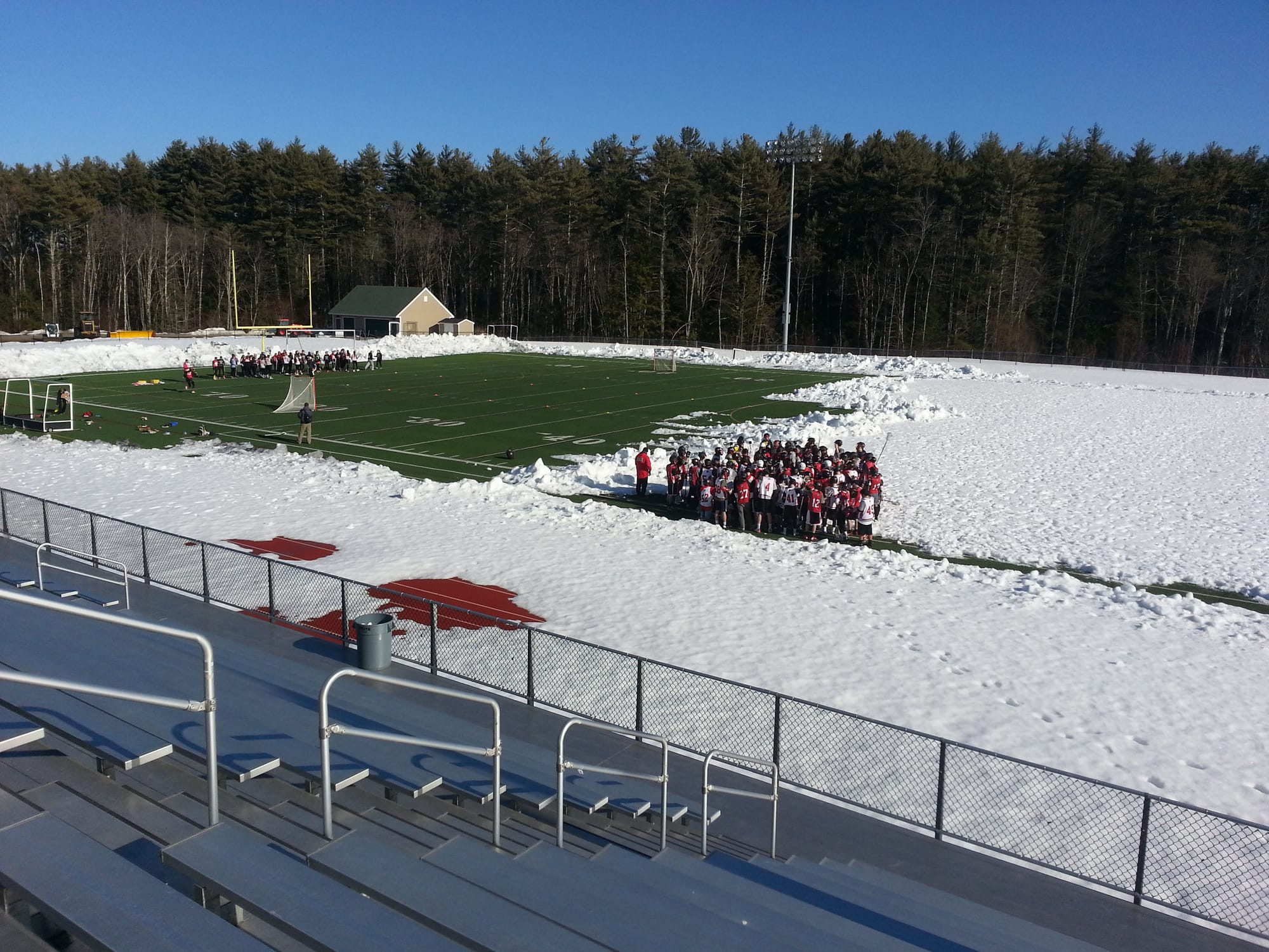 Bedford High School Stadium still has quite a bit of snow on it Monday afternoon.