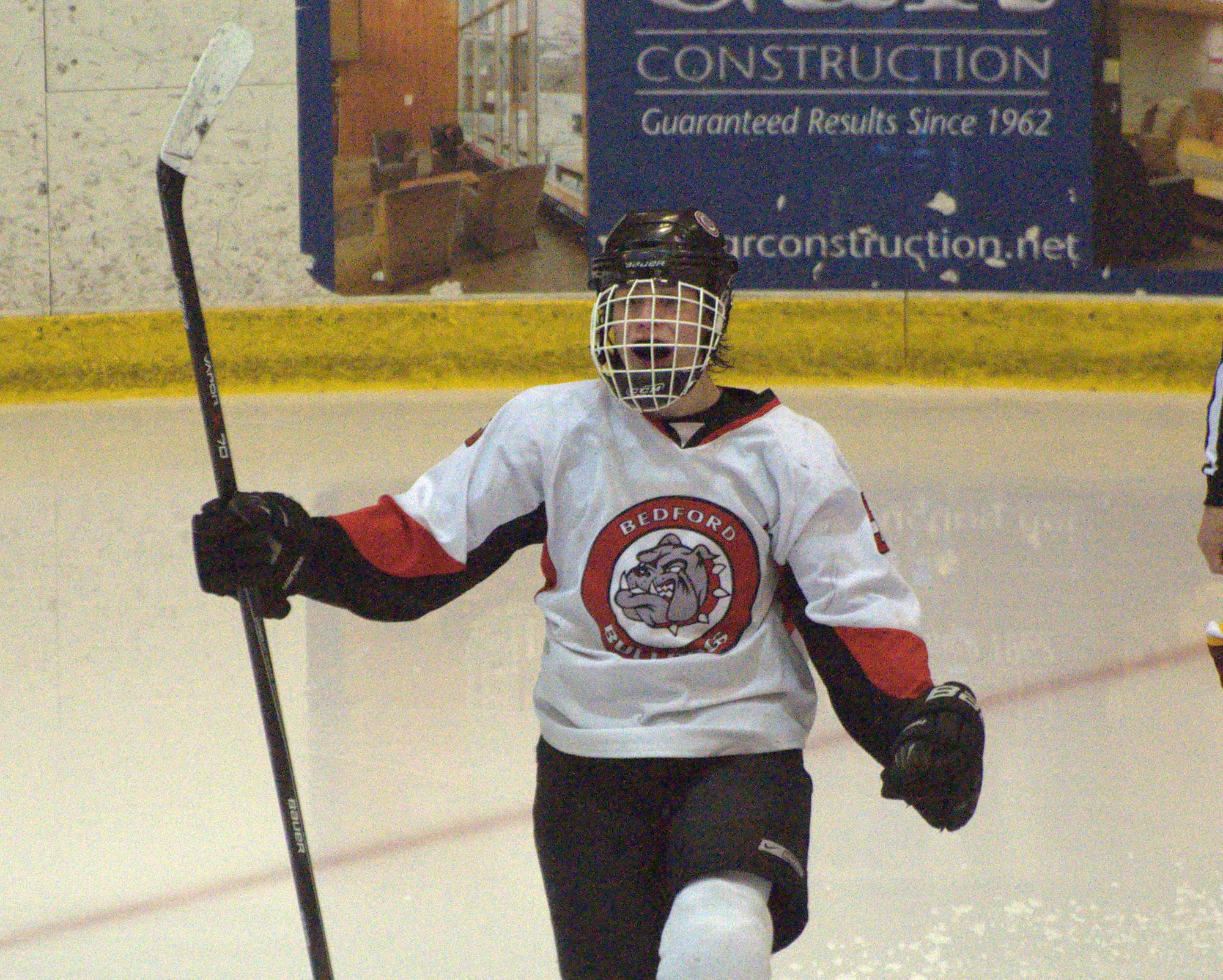 Bedford's Harrison Voloshin celebrates after scoring his third goal of Saturday's game against Lebanon.