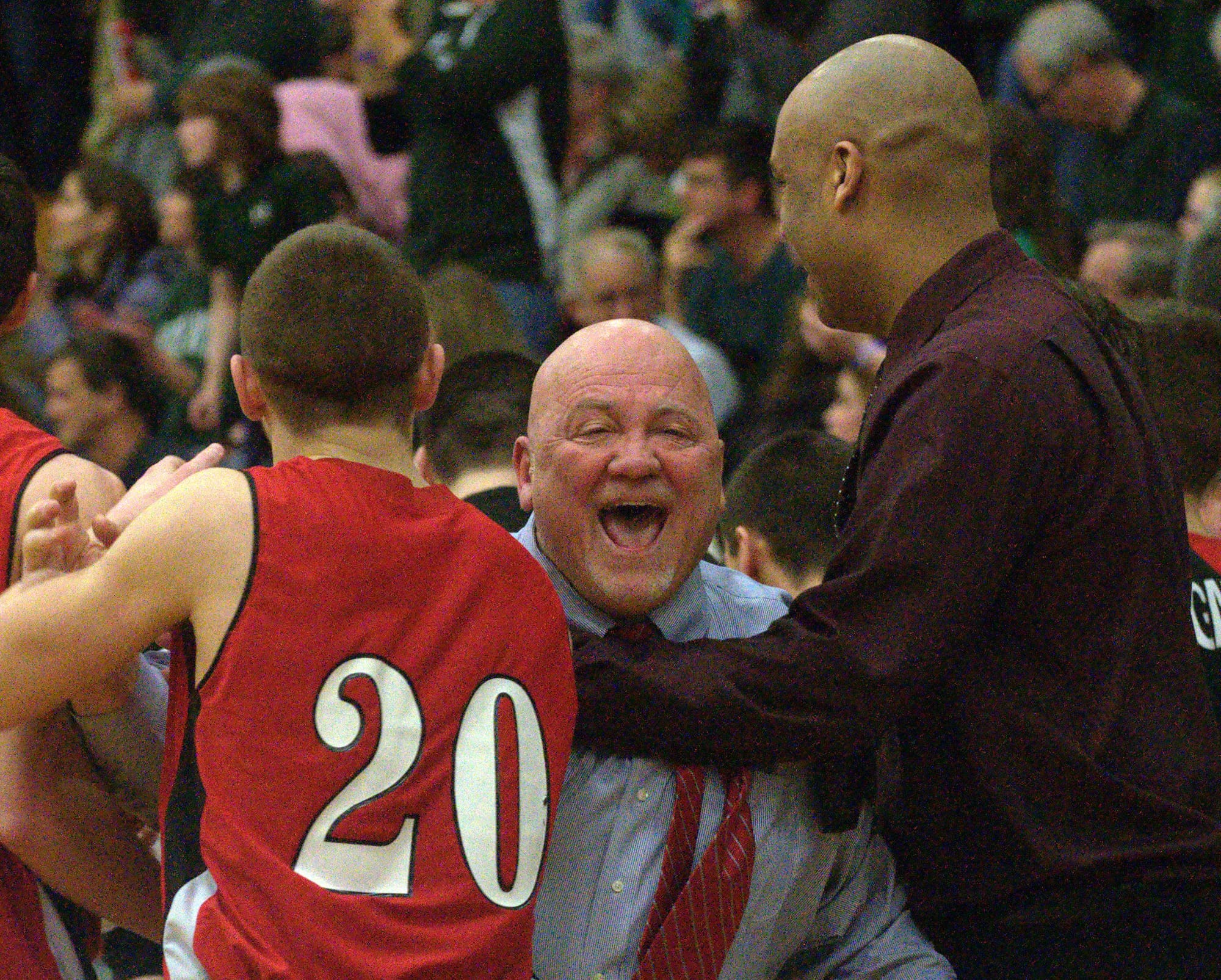Campbell coach John Langlois celebrates after the Couargs defeated Berlin on Friday.