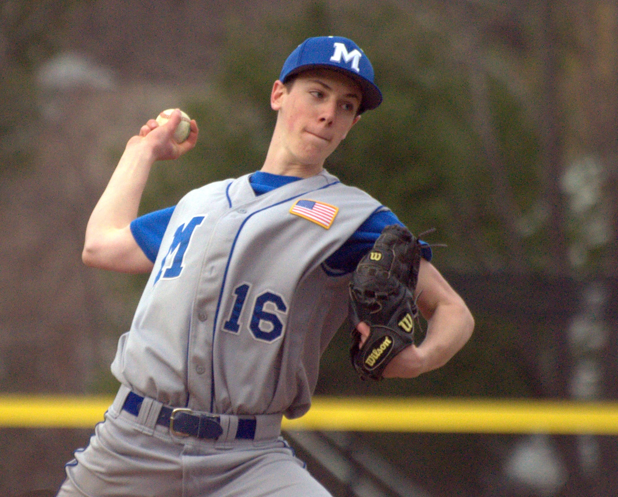 Merrimack's Kyle Lawson delivers a pitch during Friday's game.