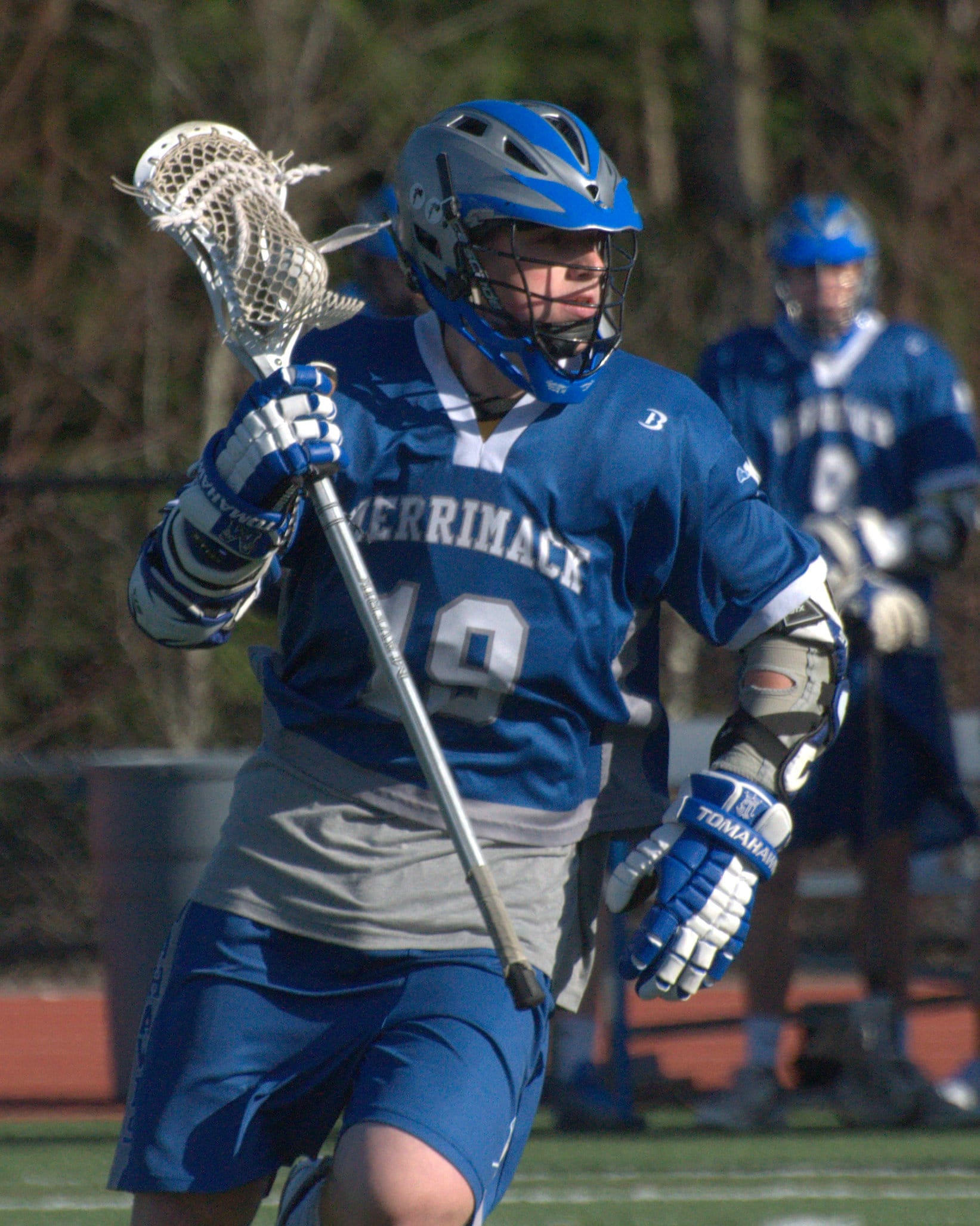 Merrimack's Mac Martin brings the ball down field.