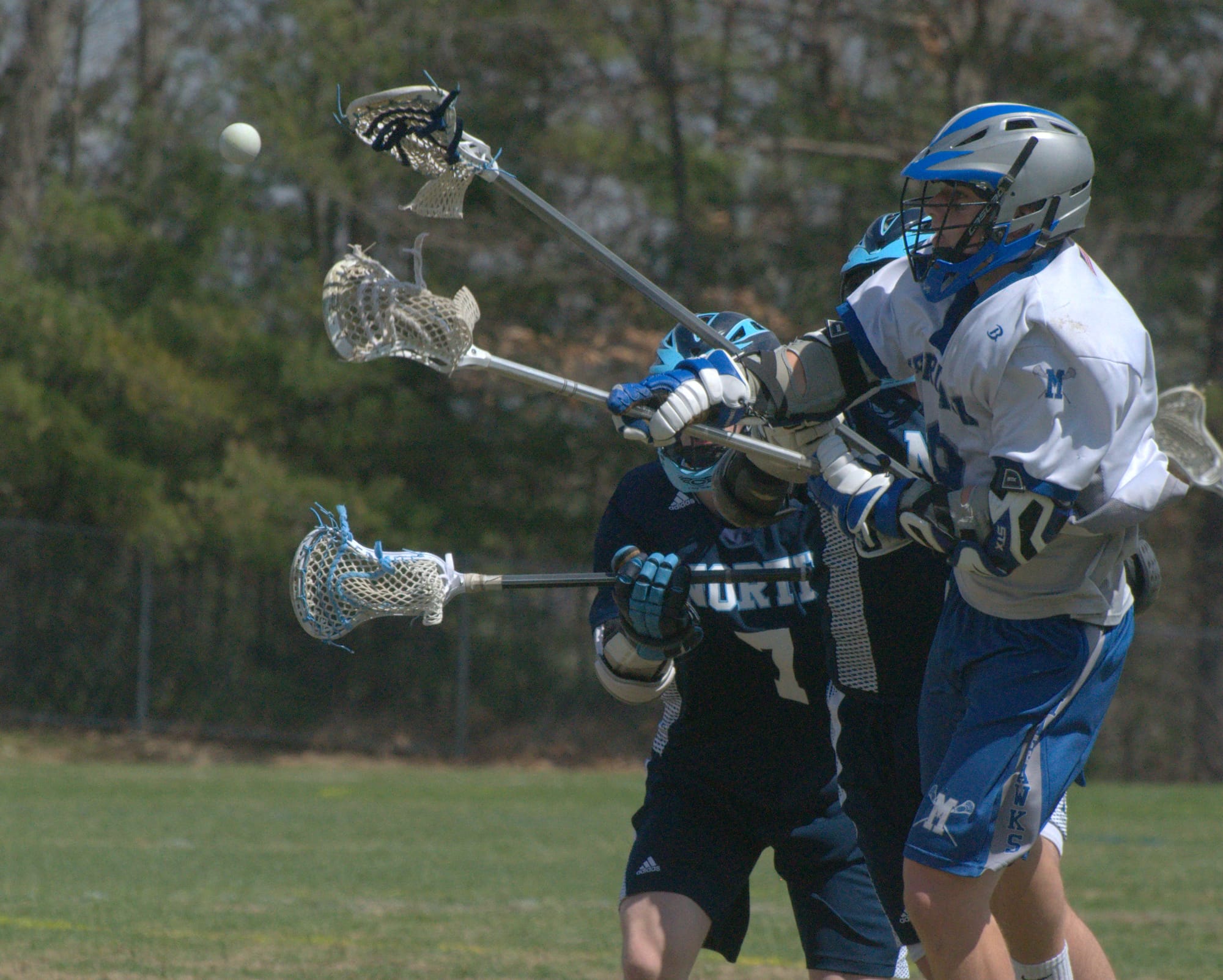 Merrimack's Mac Martin fires a shot during the second half of Saturday's game.