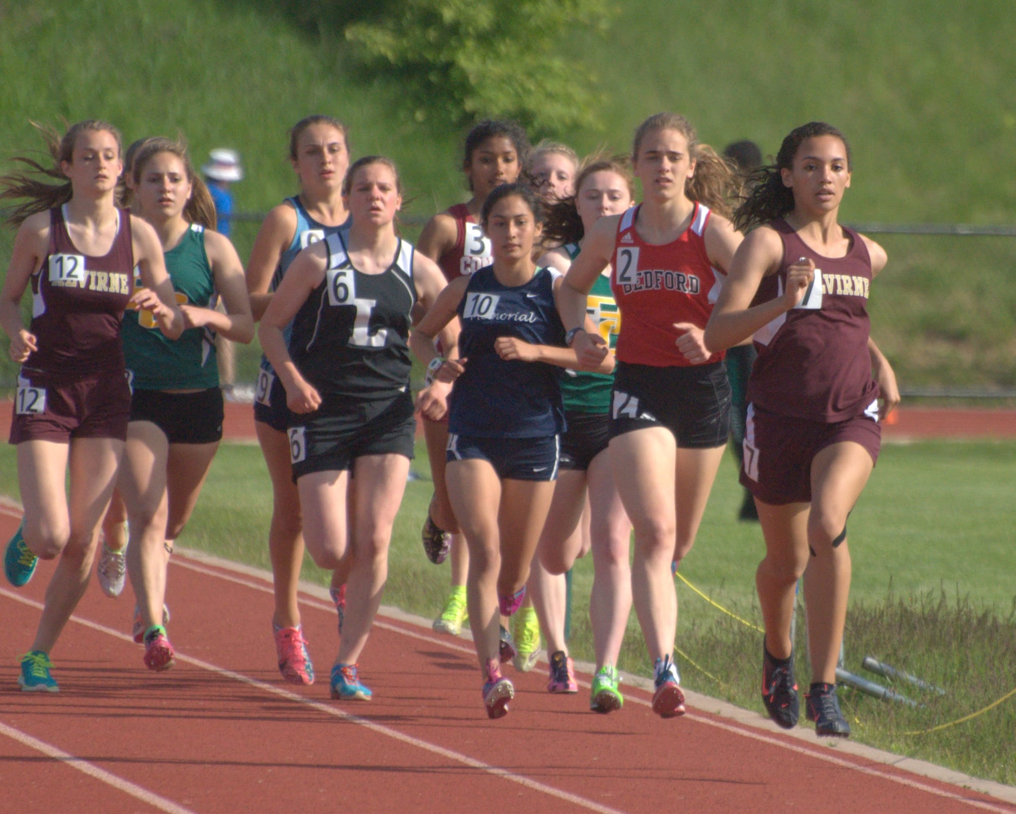 The first lap of the girls 800-meter run.