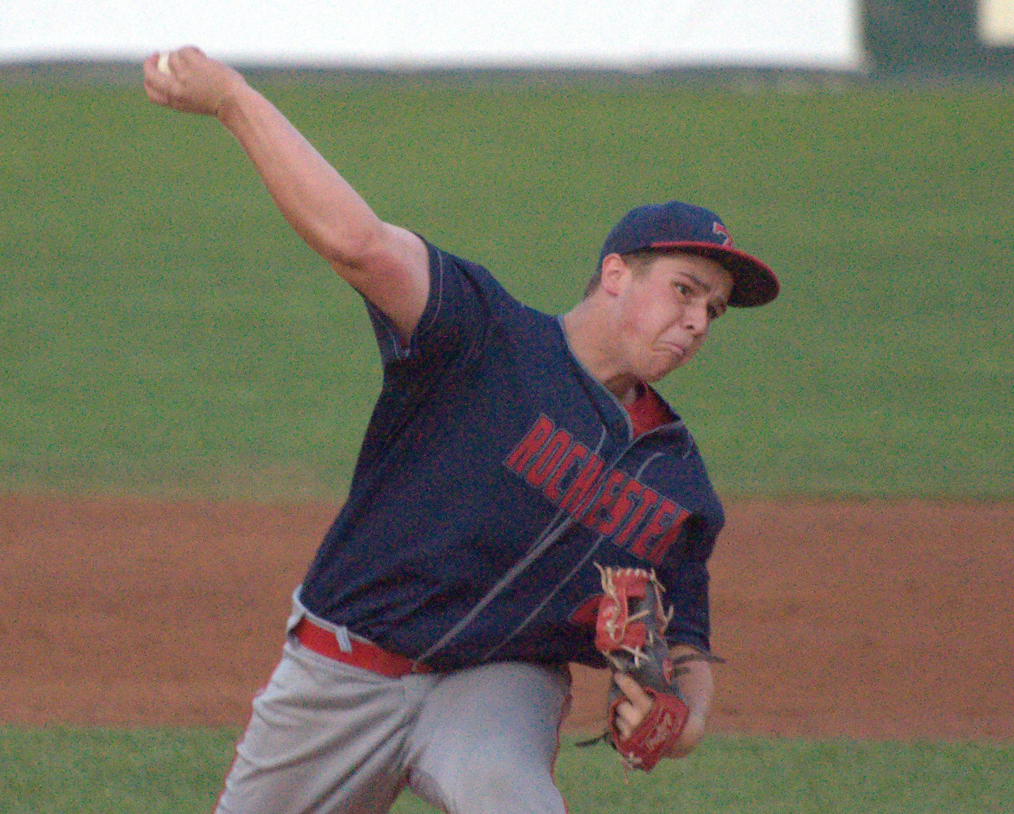 Rochester's Josh Gagne delivers a pitch during Thursday's game against Bedford.