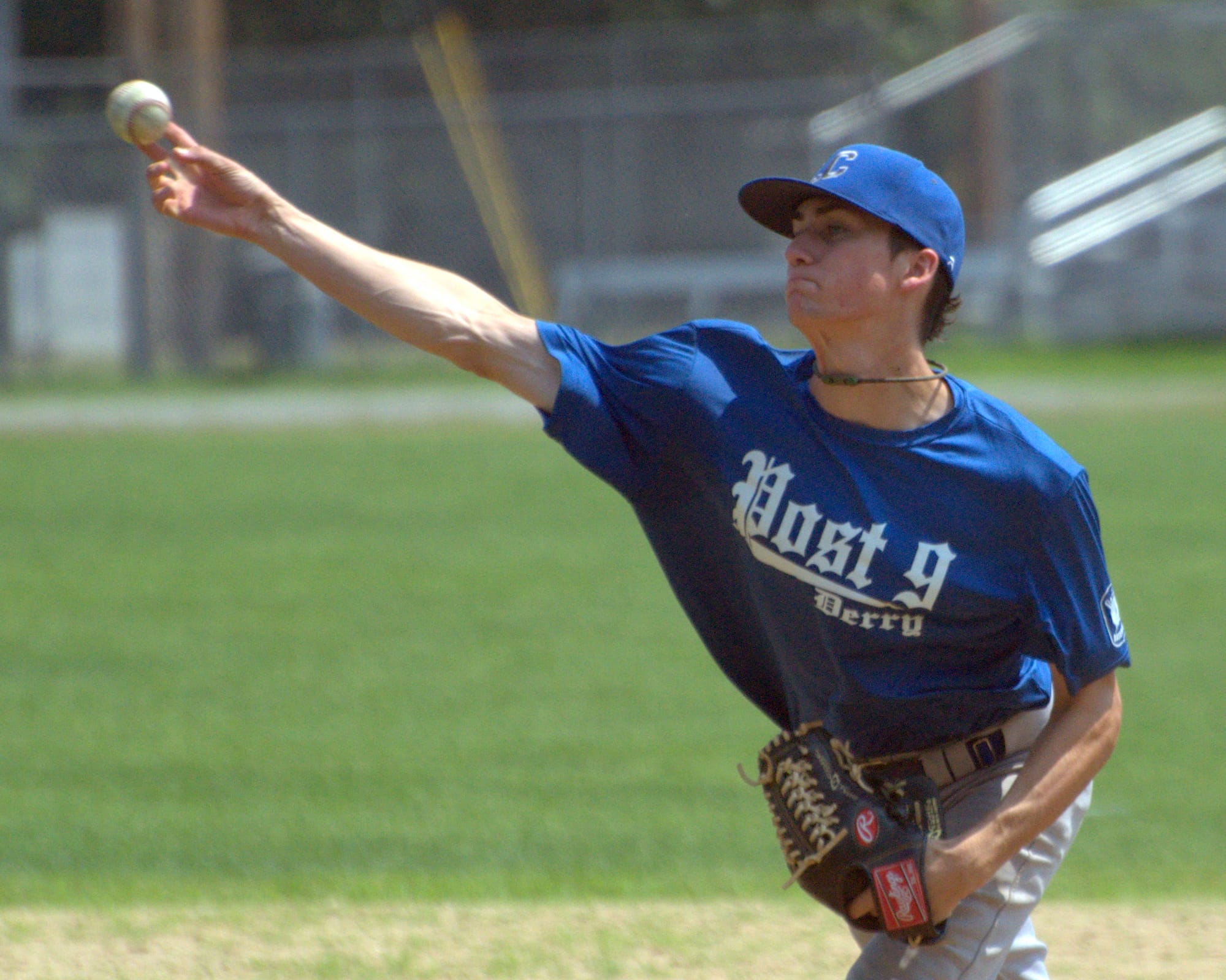 Derry's Christopher Gerossie delivers a pitch during Sunday's game against Merrimack.