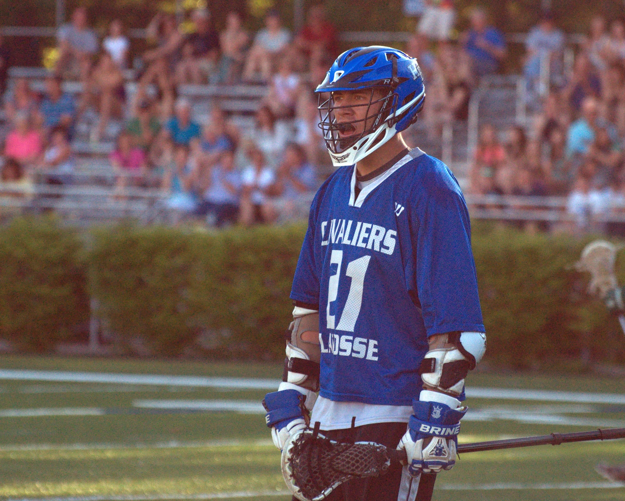 Hollis Brookline's Ryan Papineau celebrates after a goal against Plymouth.