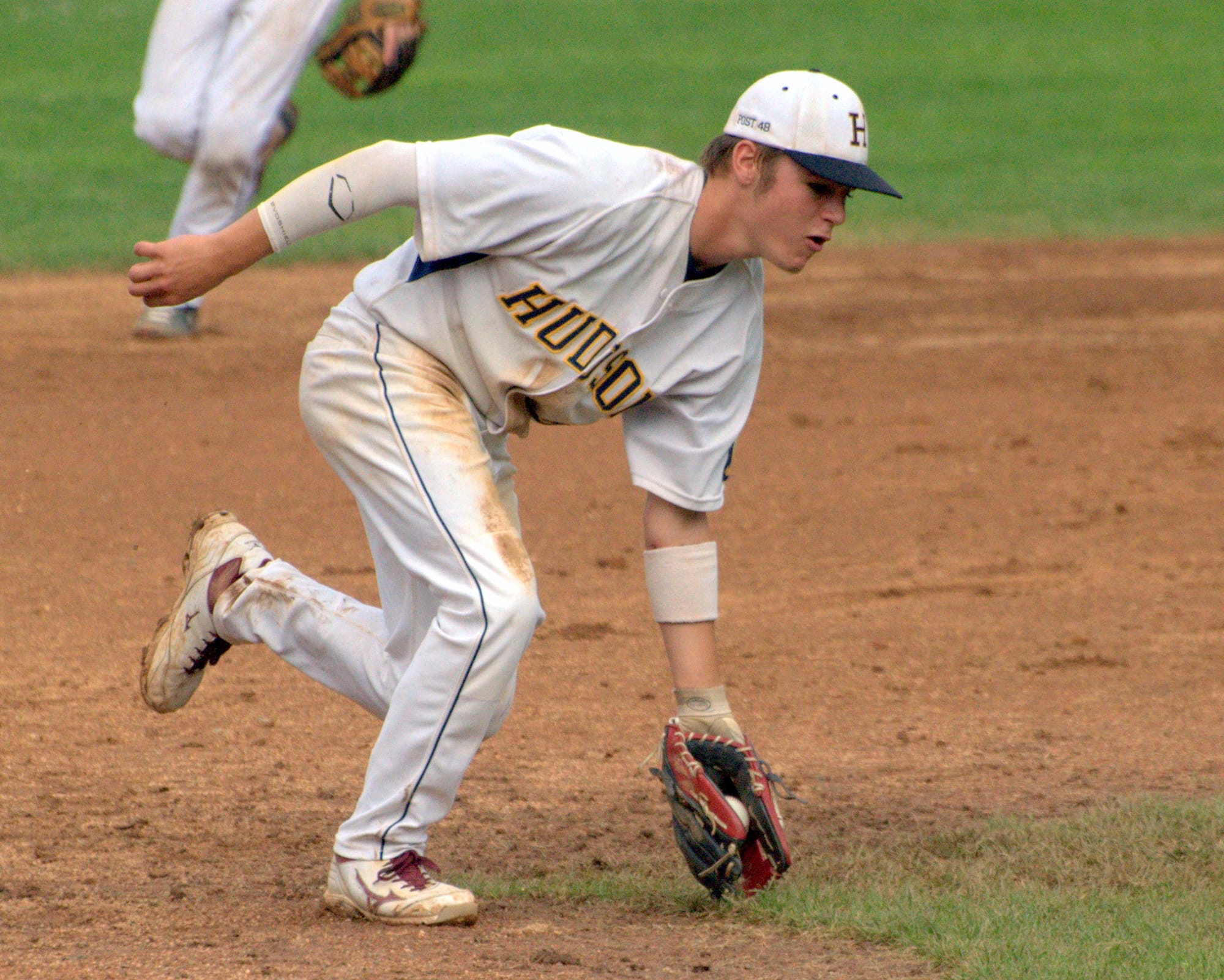 Hudson's Jacen Hudson picks up a groundball.