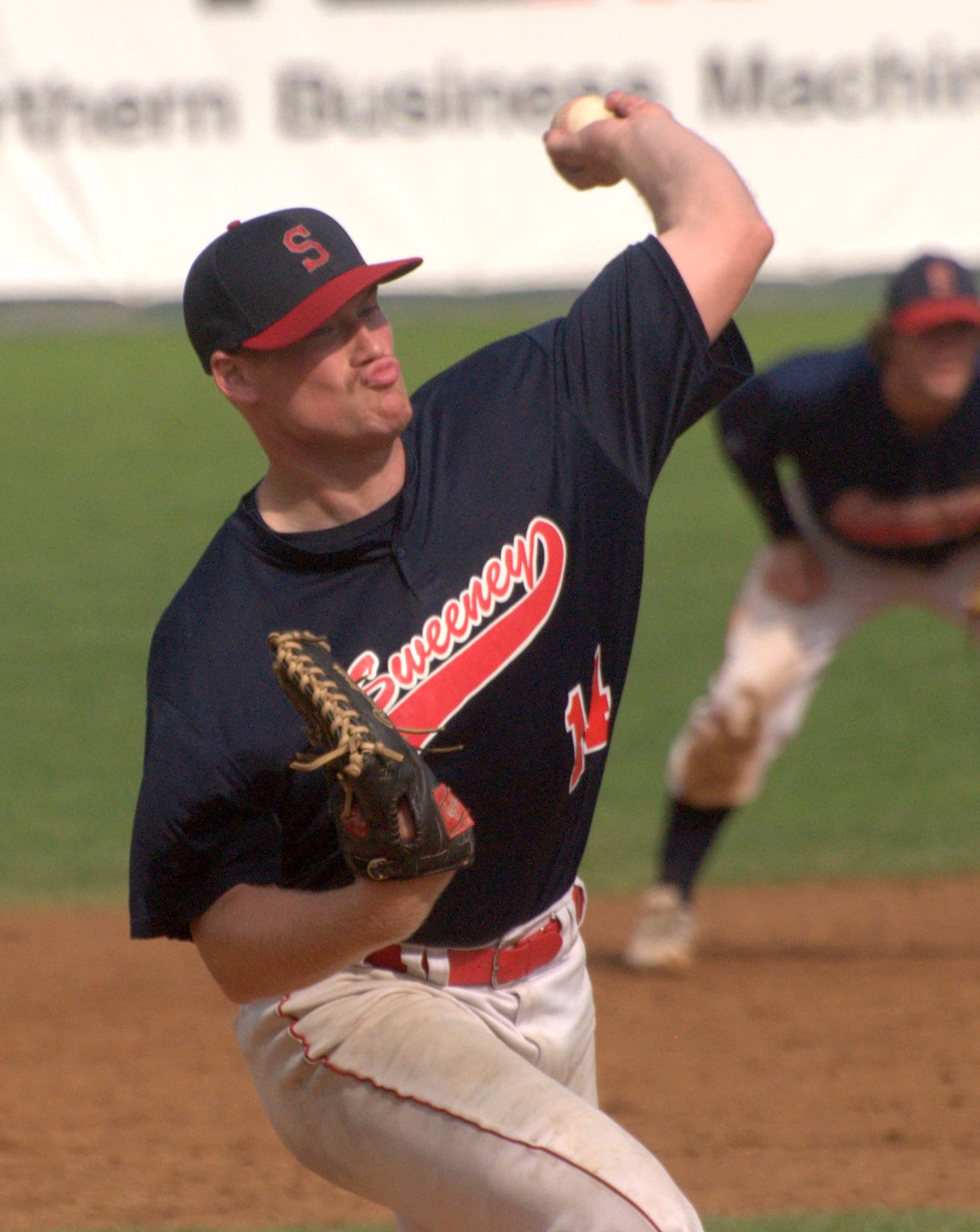 Sweeney's Ryan Baldwin delivers a pitch.