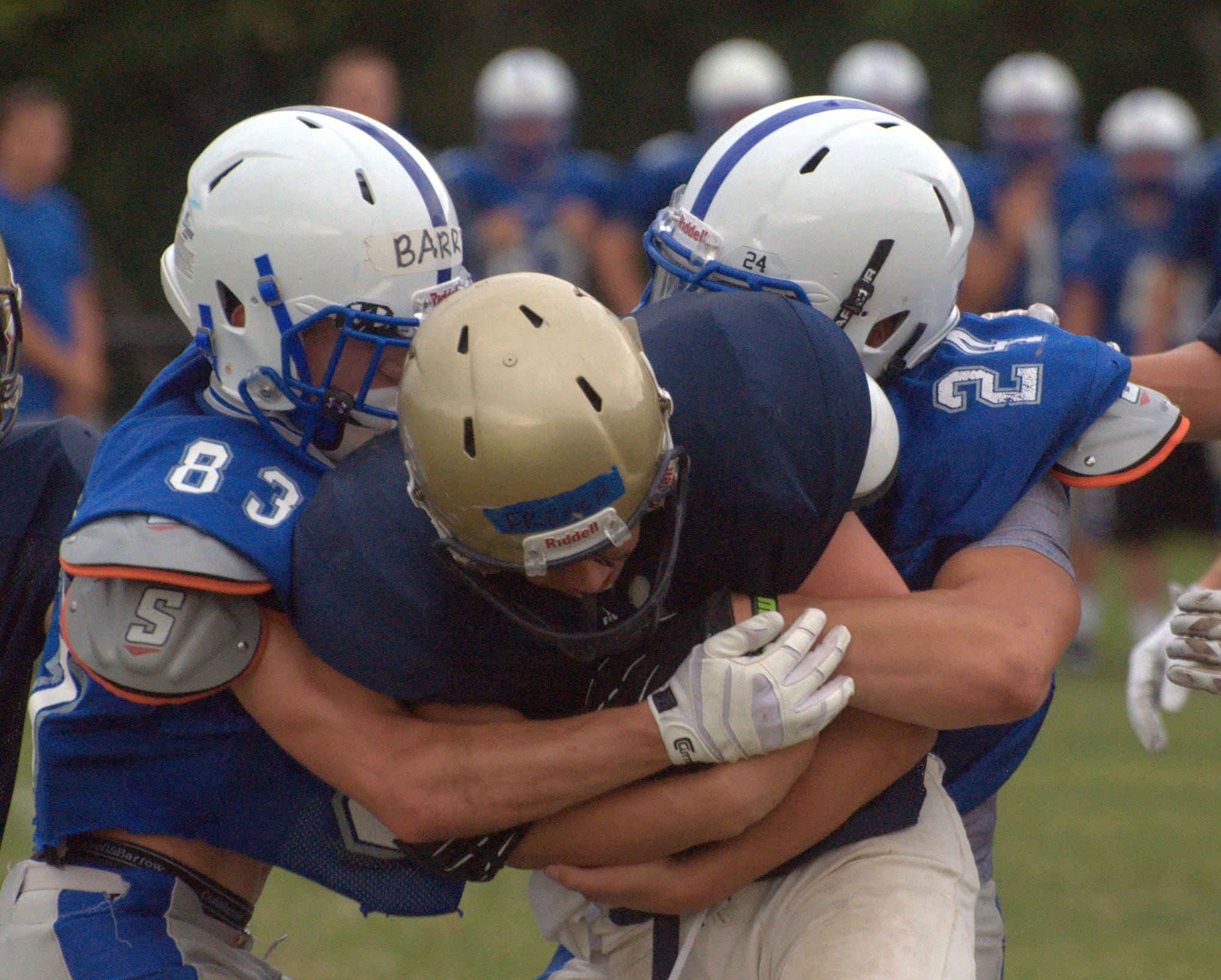 Merrimack and Windham players participate in a joint practice last week.
