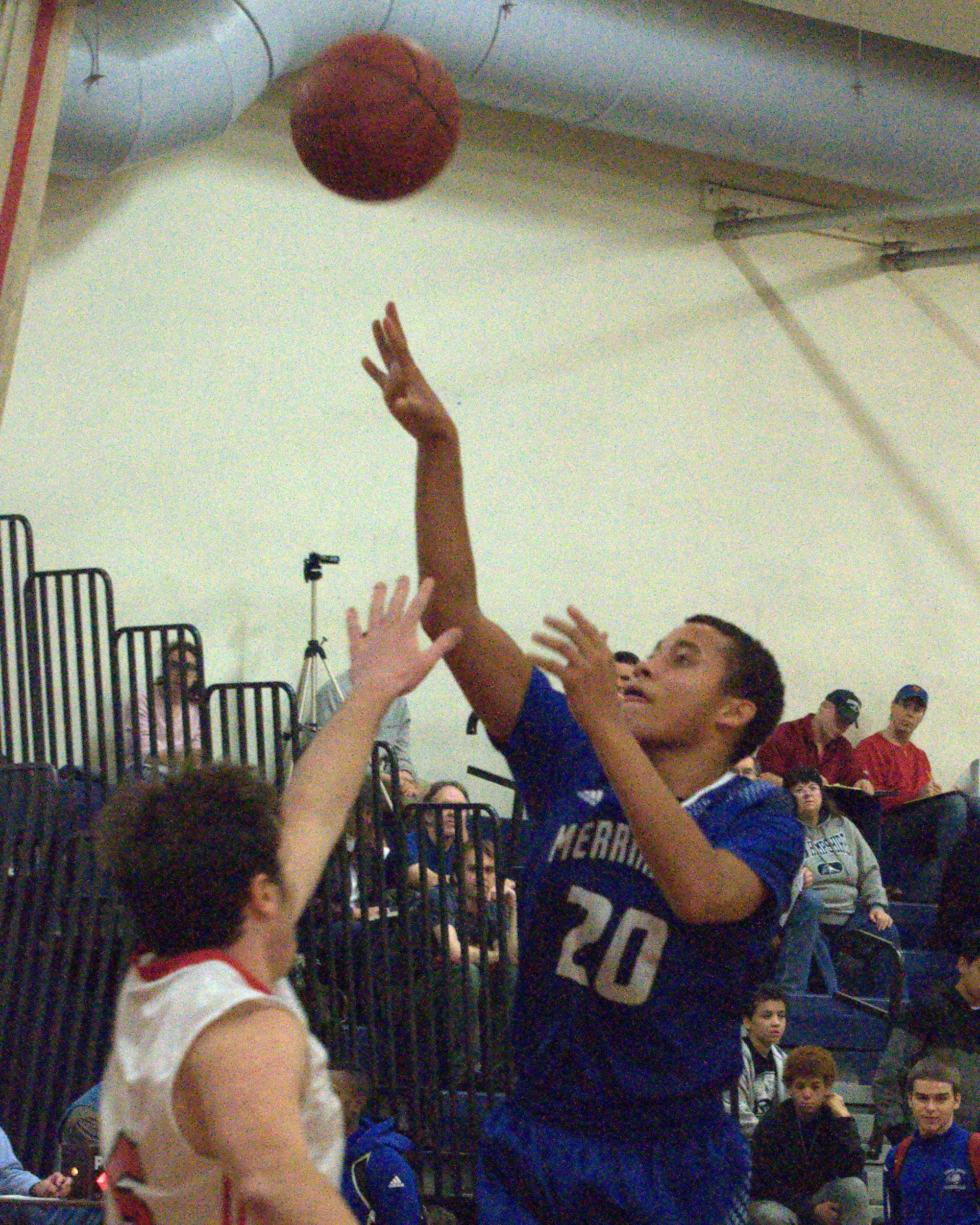 Merrimack's Ian Cummings puts up a shot during Saturday's game against Bedford in the Queen City Invitational Tournament.