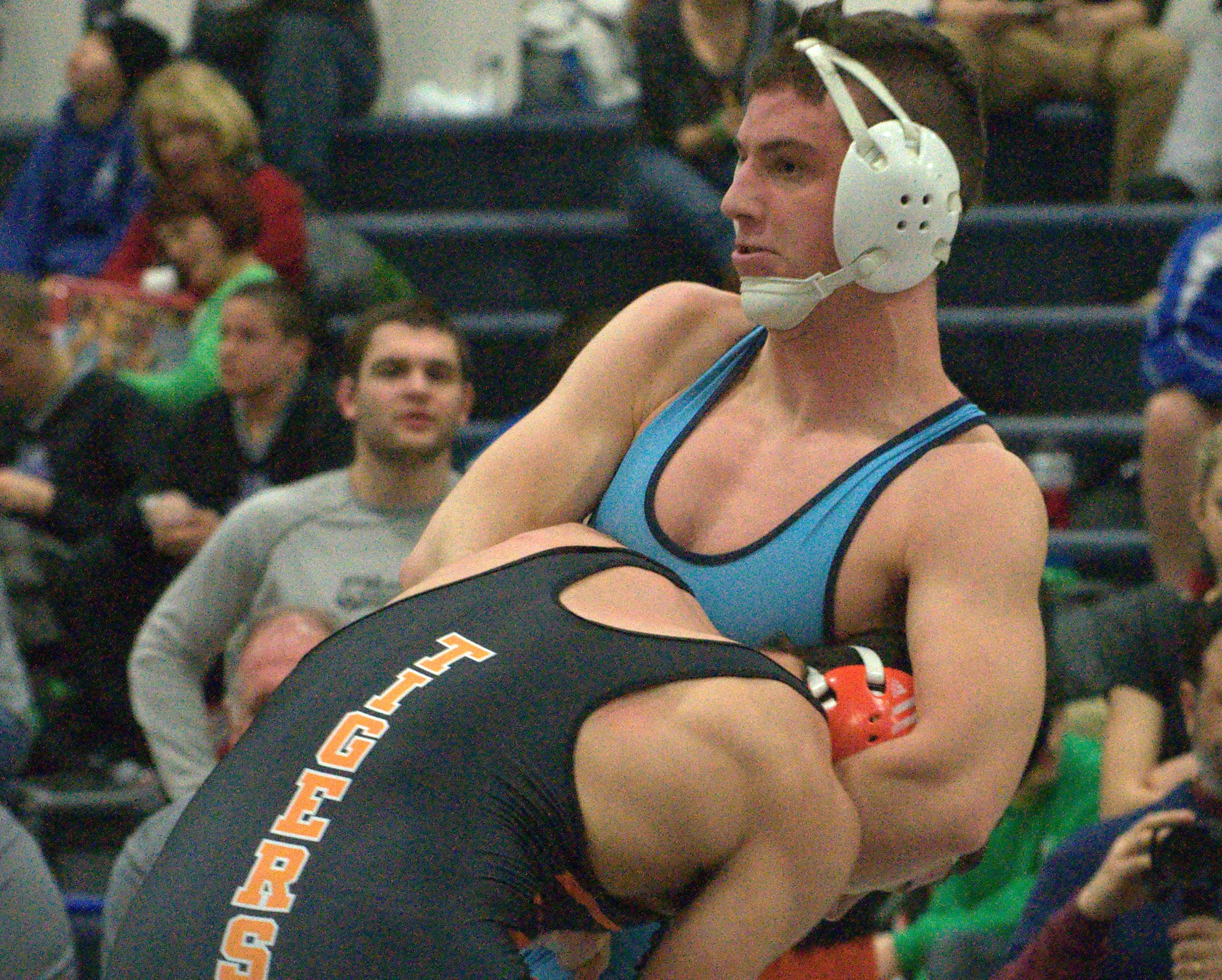 Nashua North's John Sweeney tries to hold off Newport's Stephan Nix.