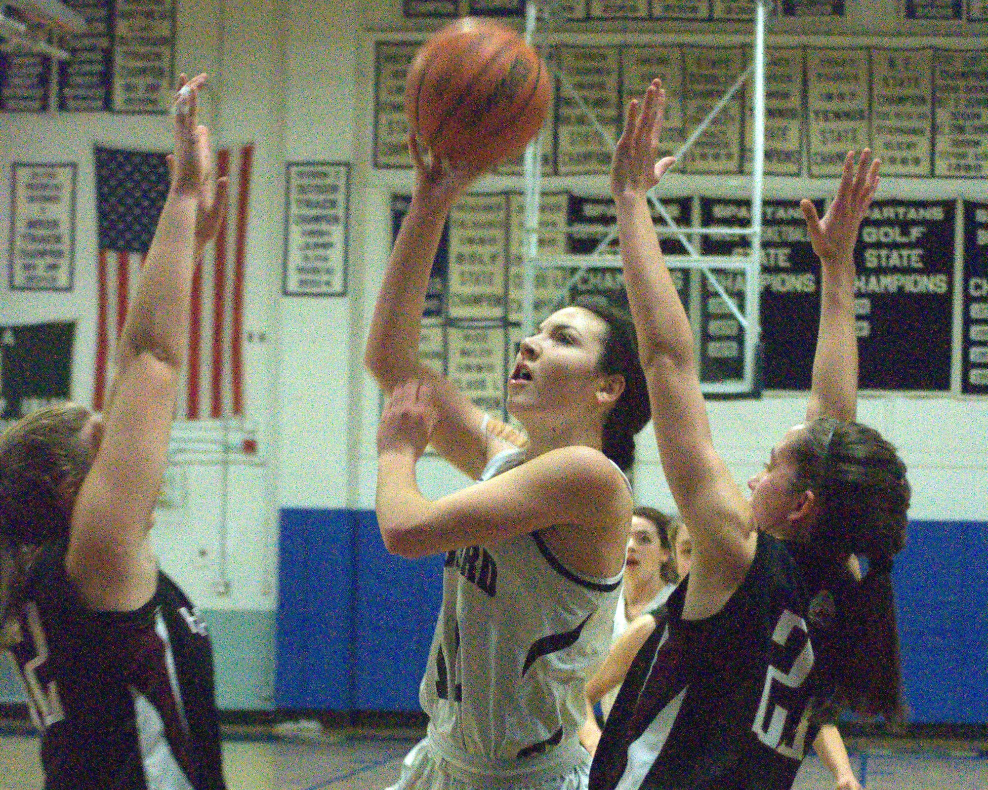 Milford's Devany Pitsas puts up a shot during Saturday's Division II quarterfinals