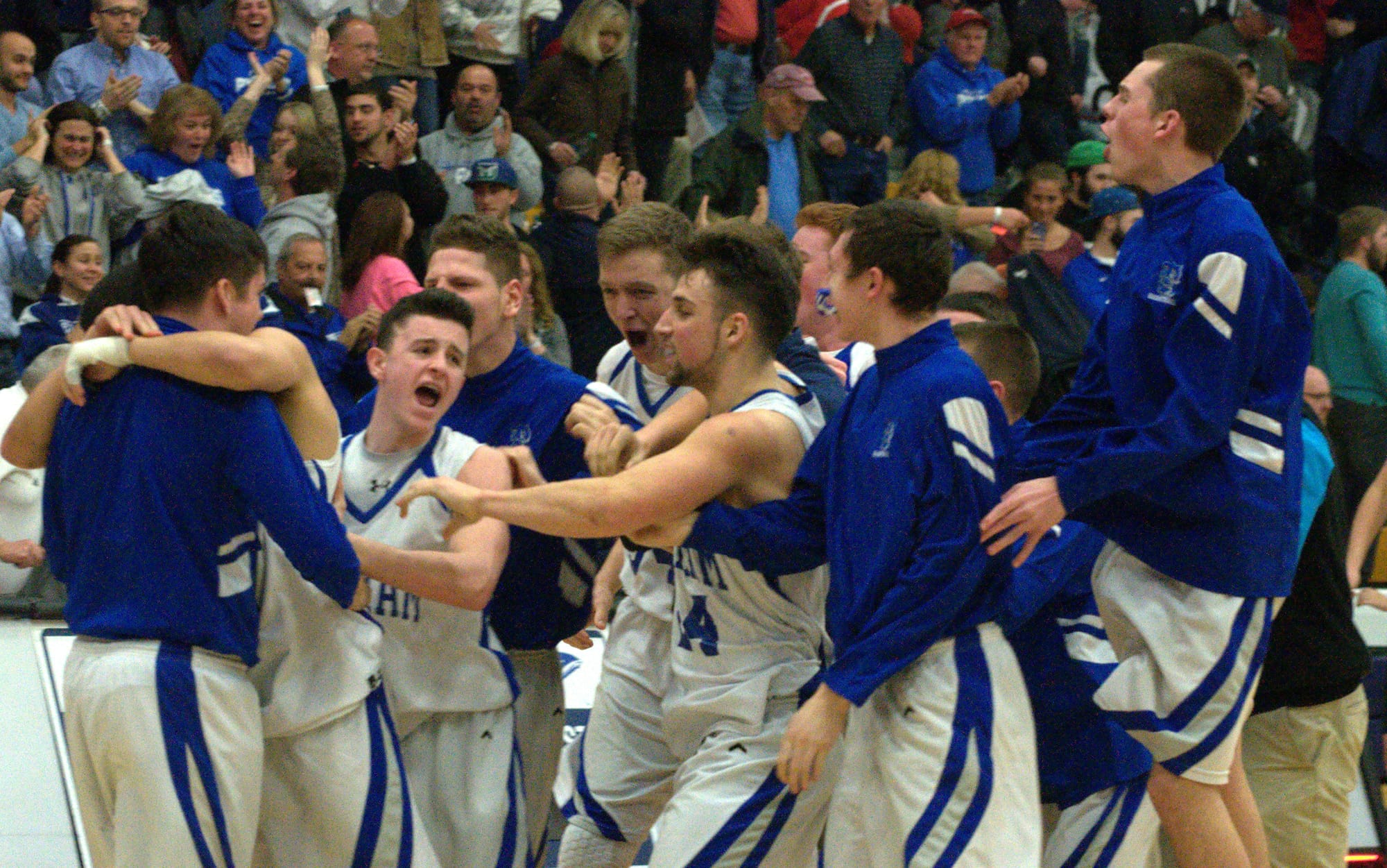 Pelham players celebrate their win Wednesday night over Campbell in the Division III semifinals.