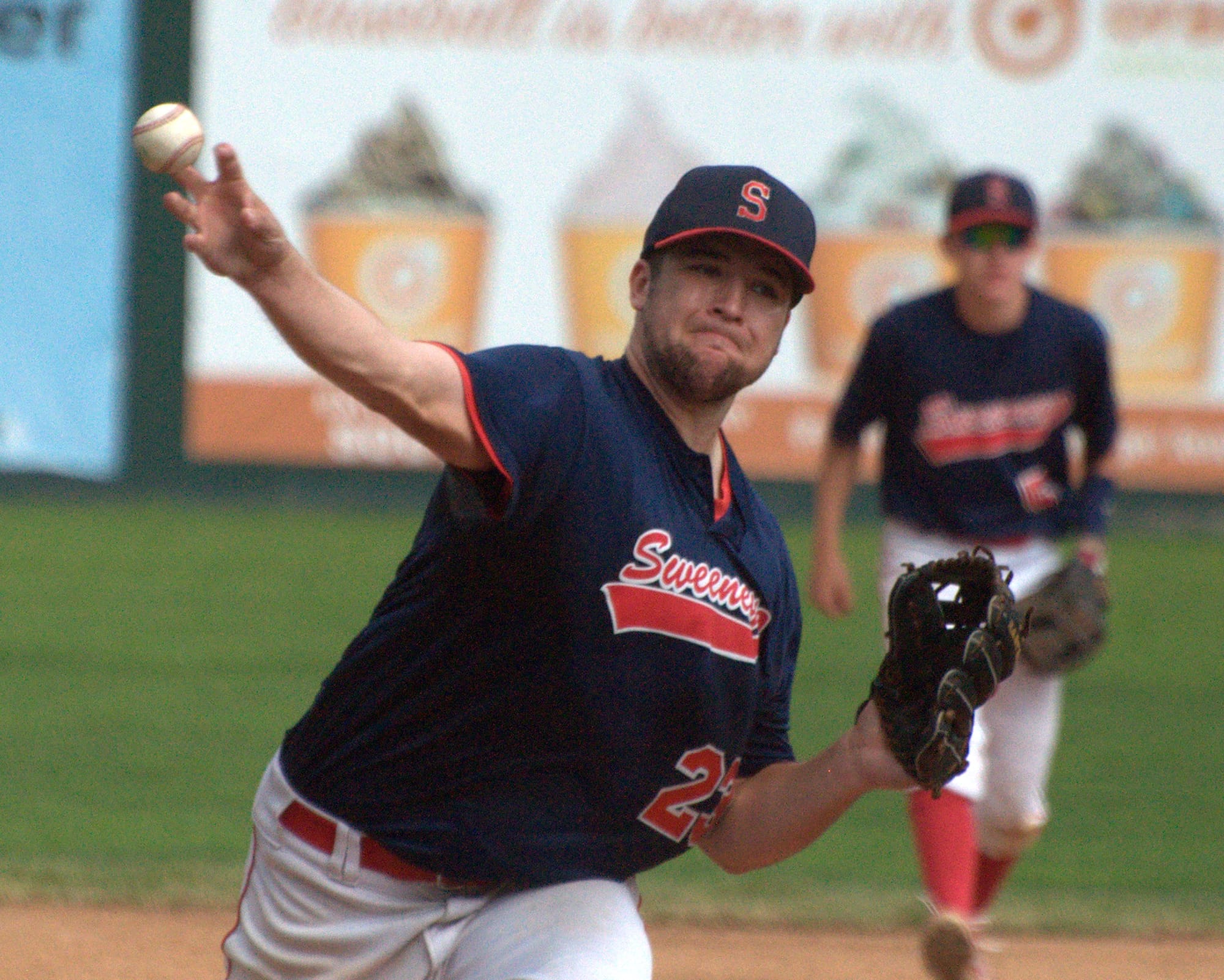 Sweeney Post 2's Connor Walsh delivers a pitch during Friday's game against Dover.