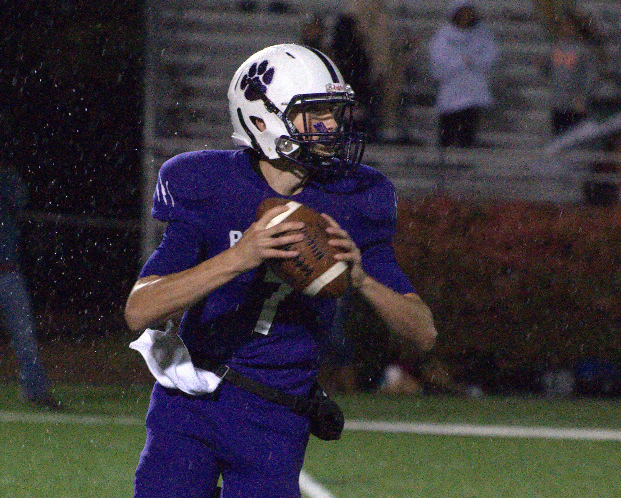 Nashua South's Sean Holland looks for an open receiver.