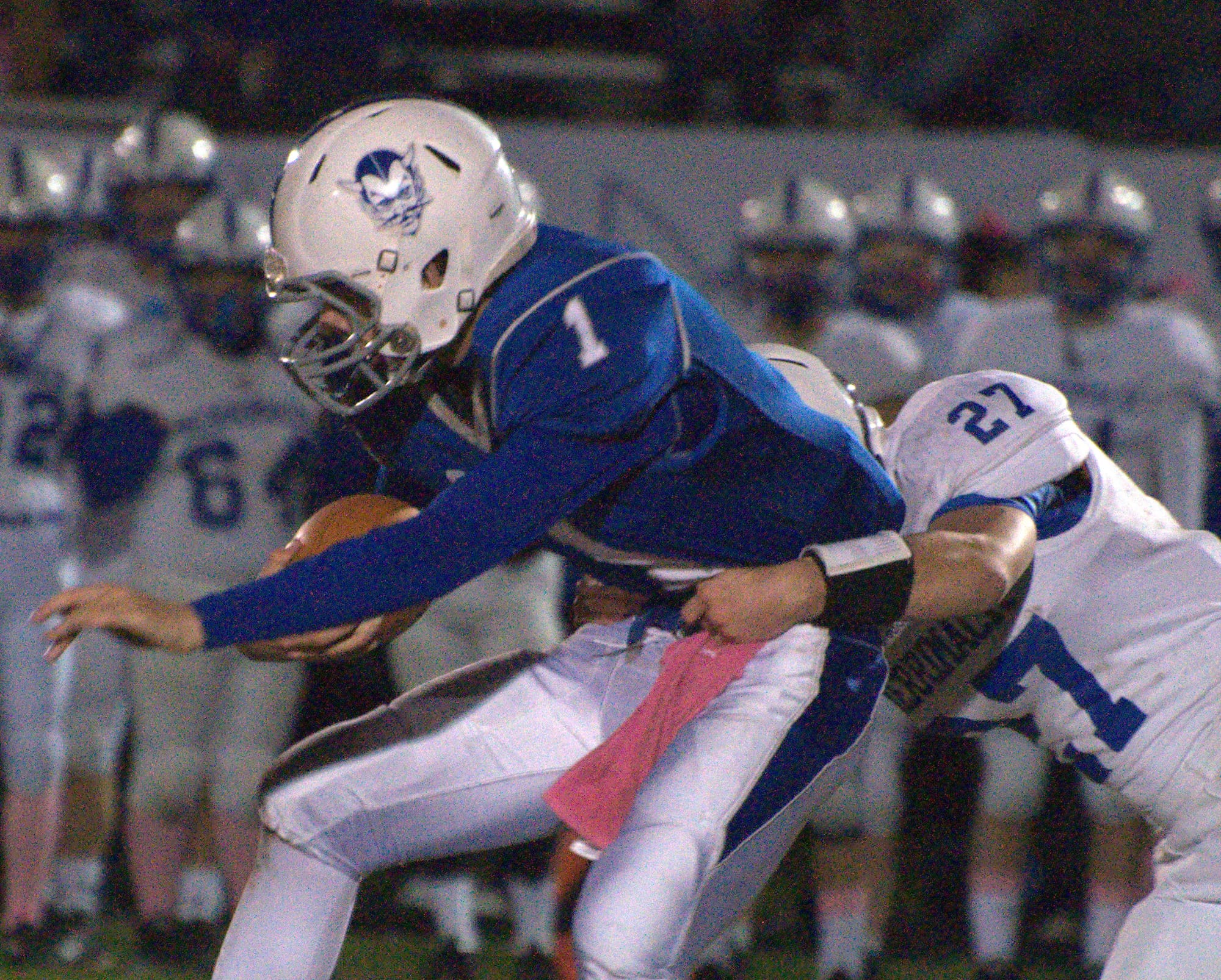 Salem's Matthew Soldano tries to get away from Merrimack's Nick Marchand during Friday's game.