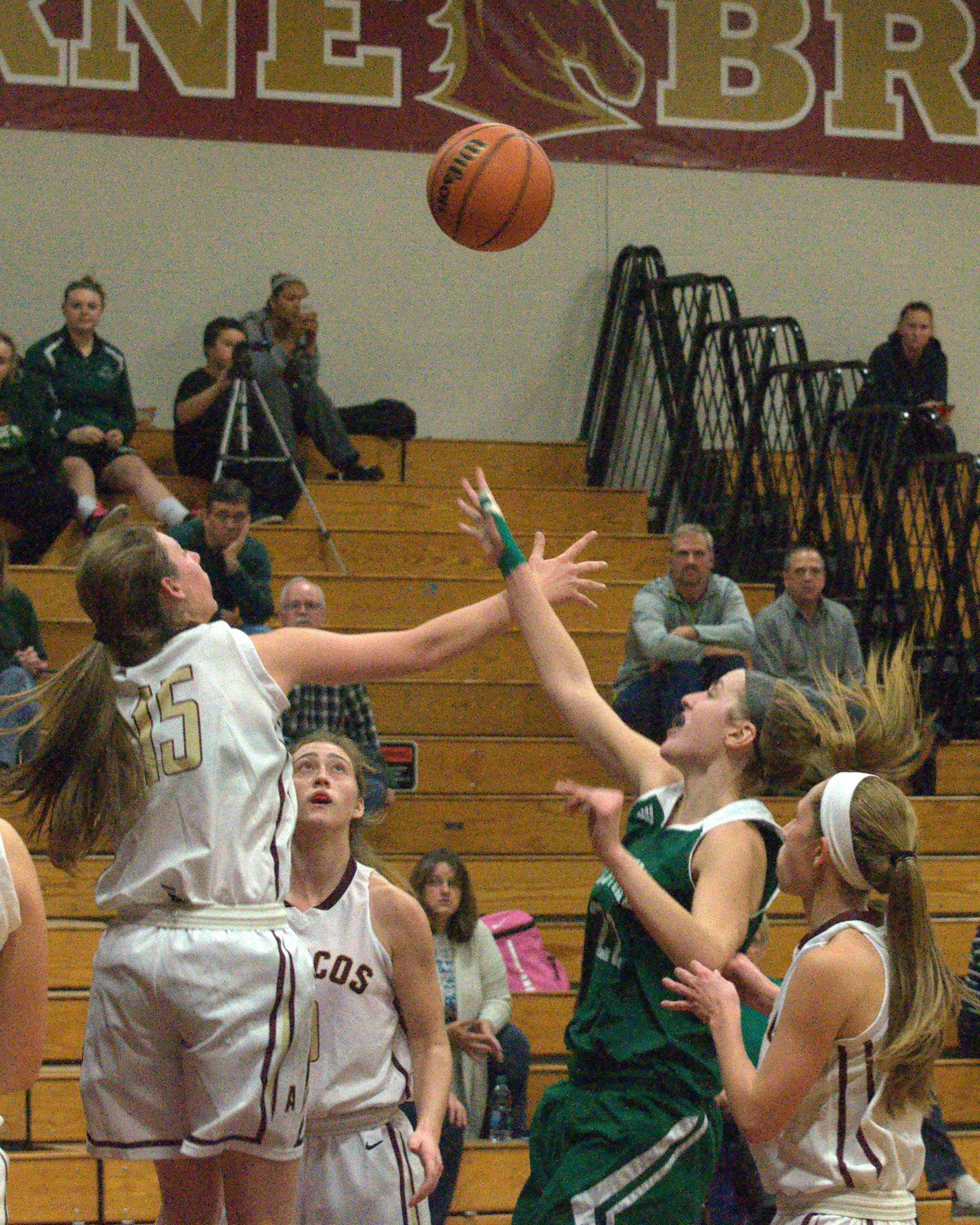 Alvirne's Amanda Wetmore gets a piece of a shot by Manchester Central's Amanda Gaudreault.