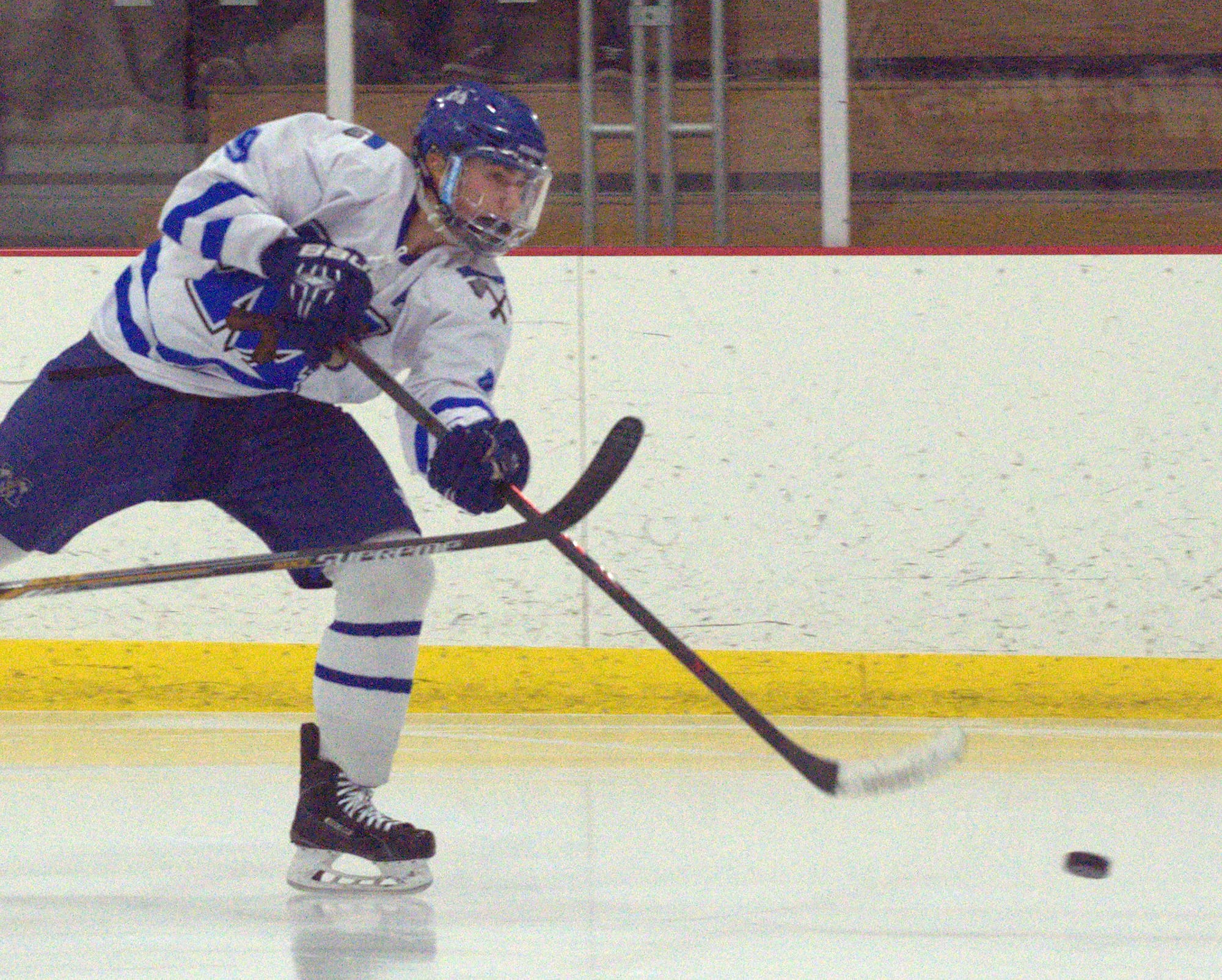 Merrimack's Ryan Downie takes a shot during Saturday's game.