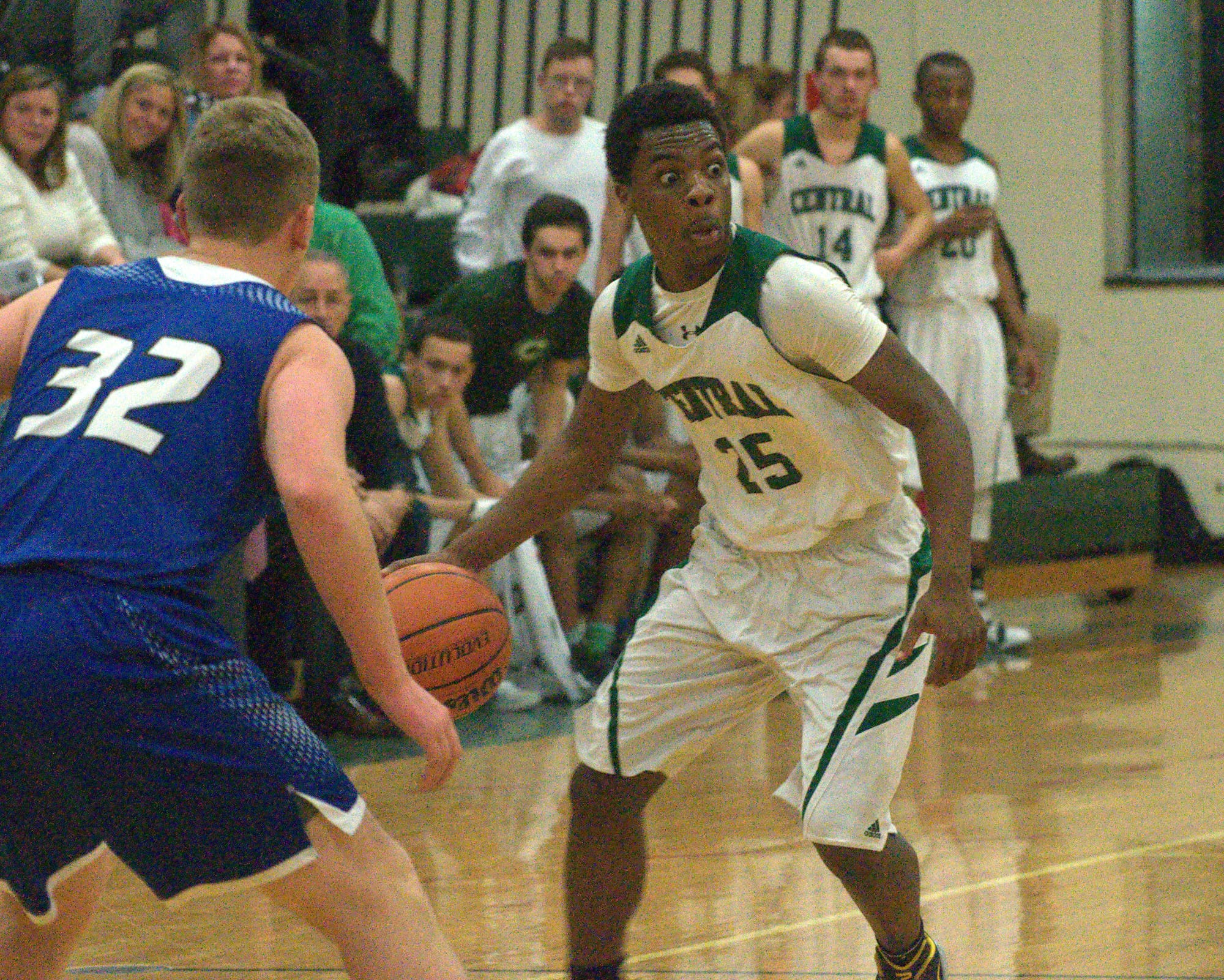 Manchester Central's Jon Makori looks to make a move with the ball.