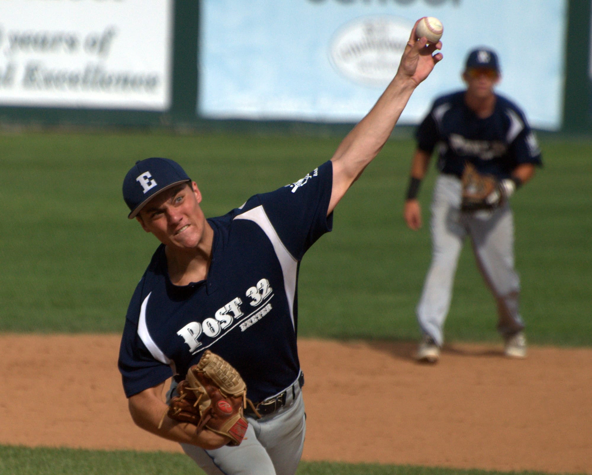 Exeter's Mike Strabone delivers a pitch during Saturday's game.