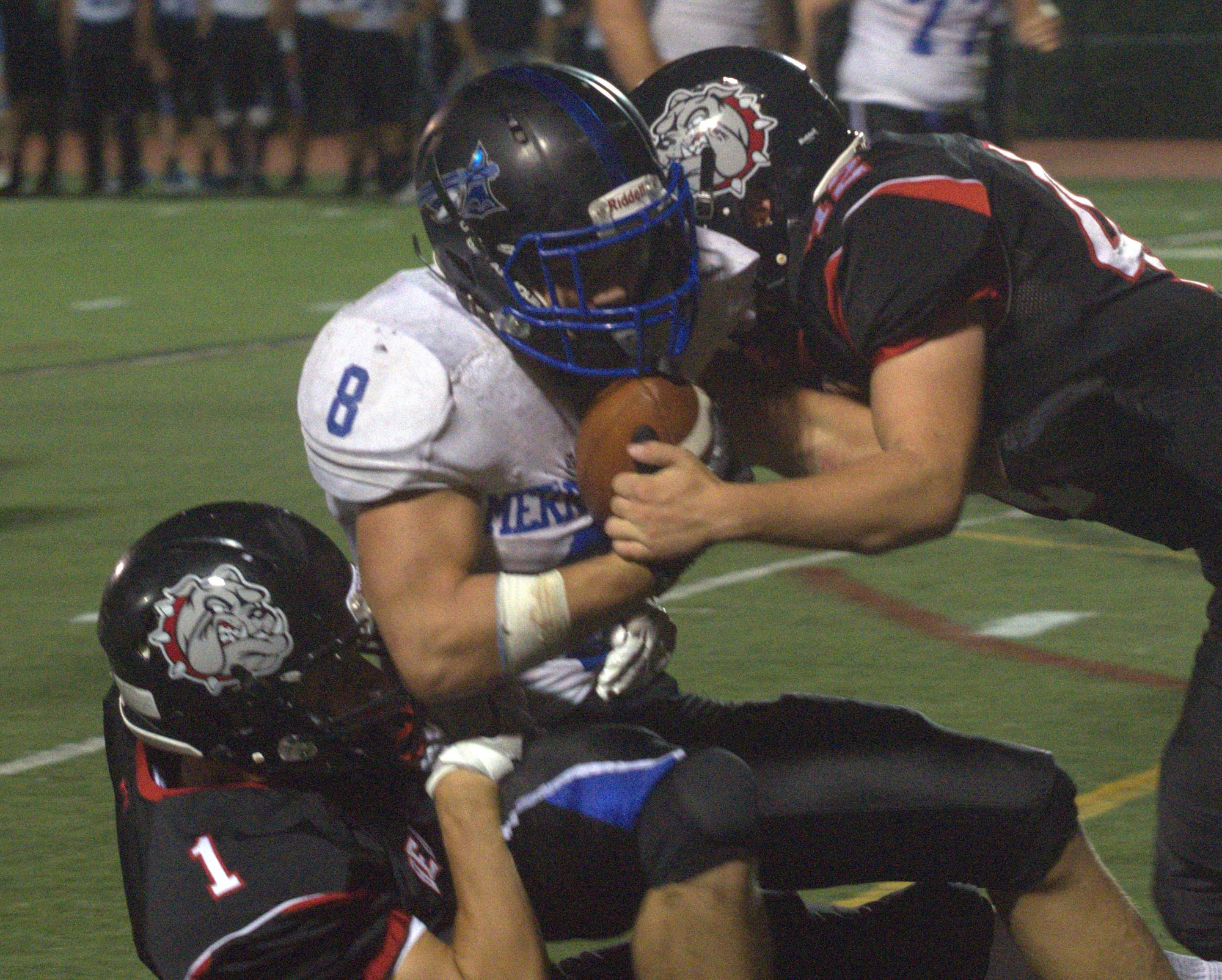 Bedford's Erik Brown, left, and Kyle Jalbert rbing down Two Road's